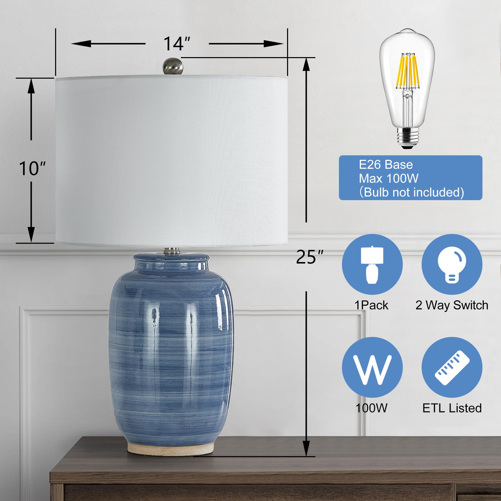 Maxax coastal blue bedside lamp with weighted base for stable nightstand lighting