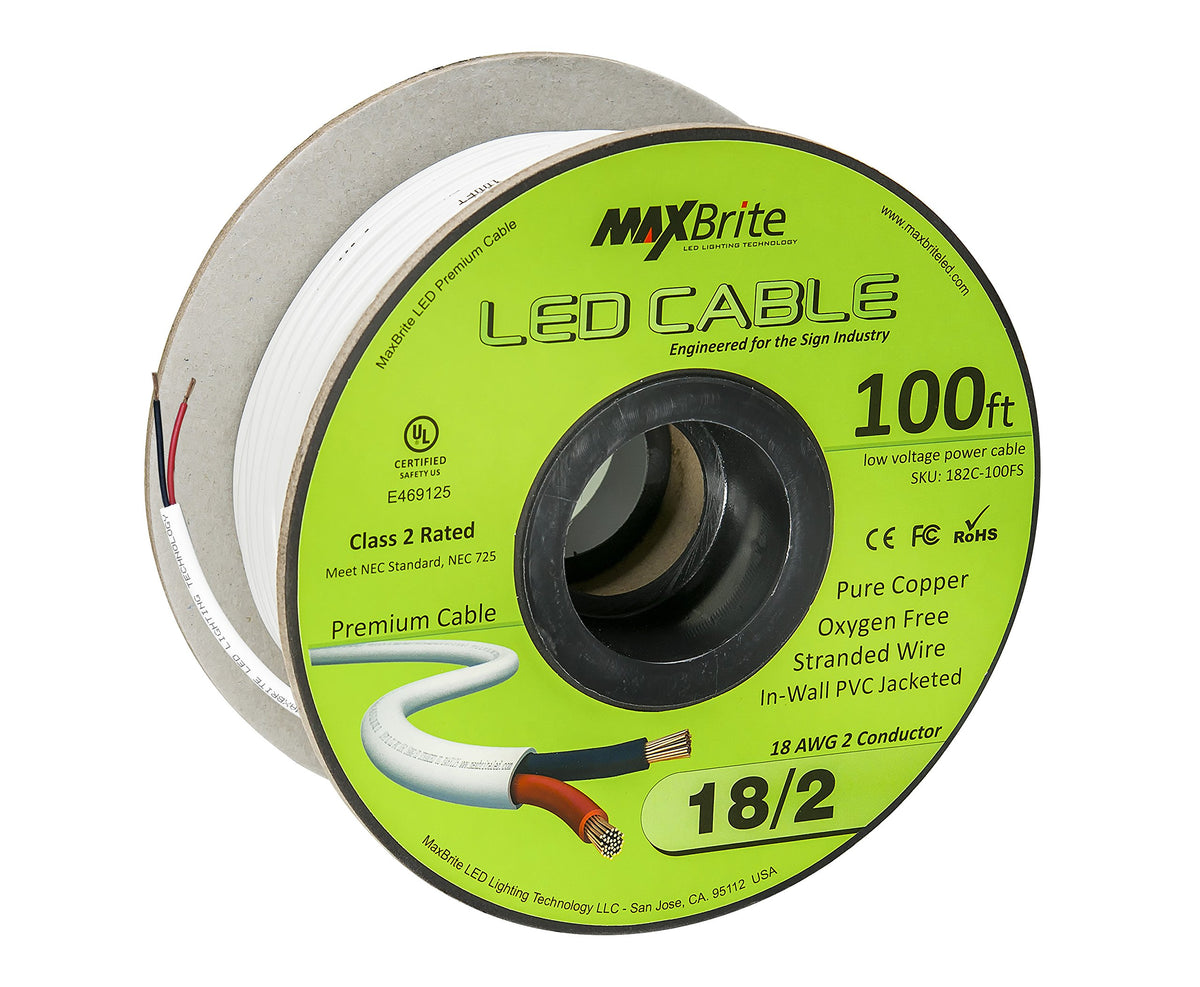 MaxBrite 100ft 18AWG low-voltage cable spool for easy installation and clean wiring.