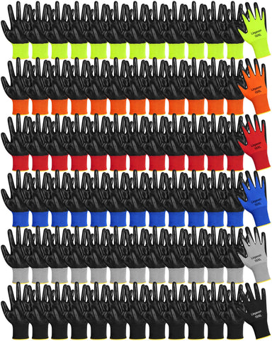 Maxcheck 54-pair rubber coated gloves bulk pack in six colors for versatile work tasks