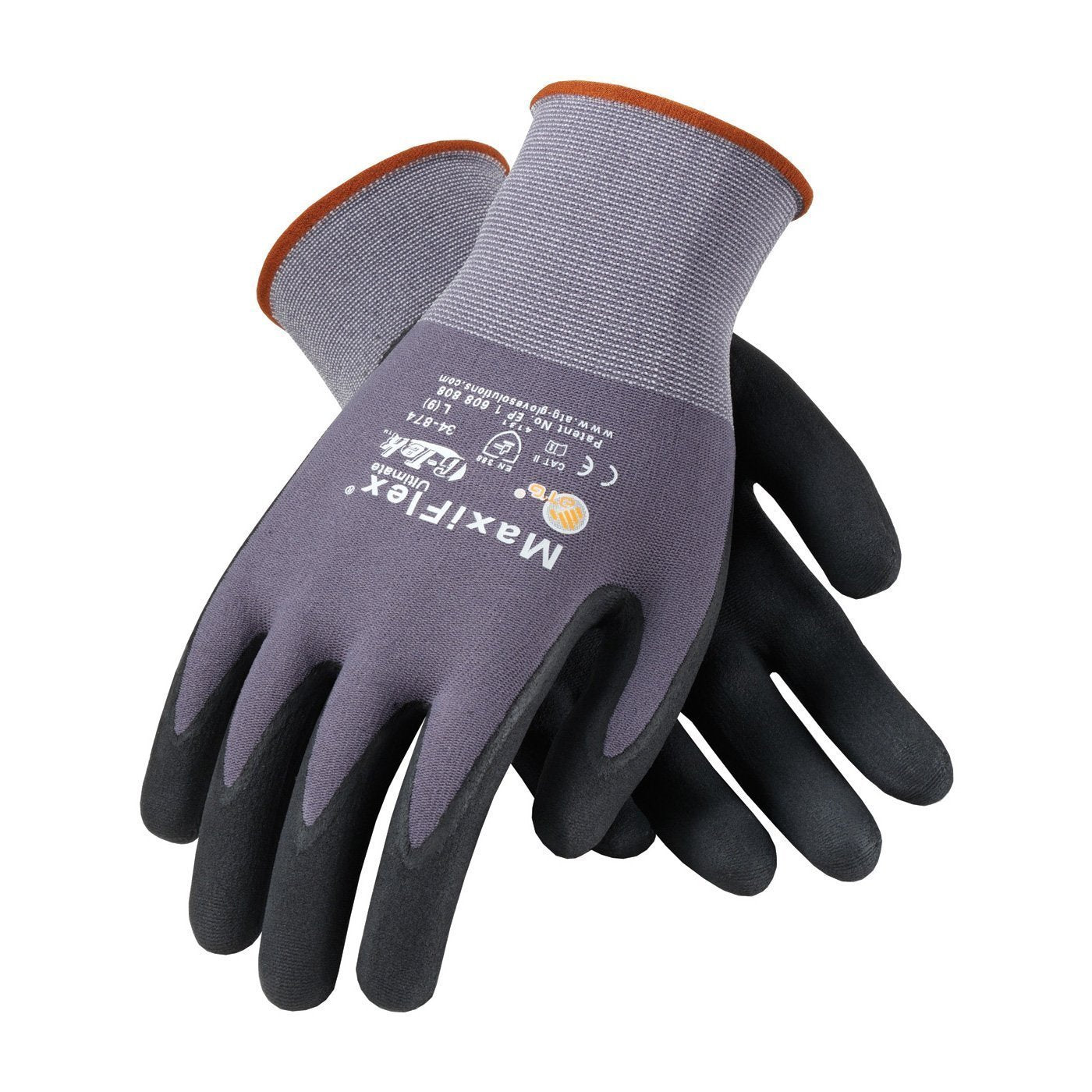 MaxiFlex 34-874 Ultimate gloves front view showing breathable grip for precise handling