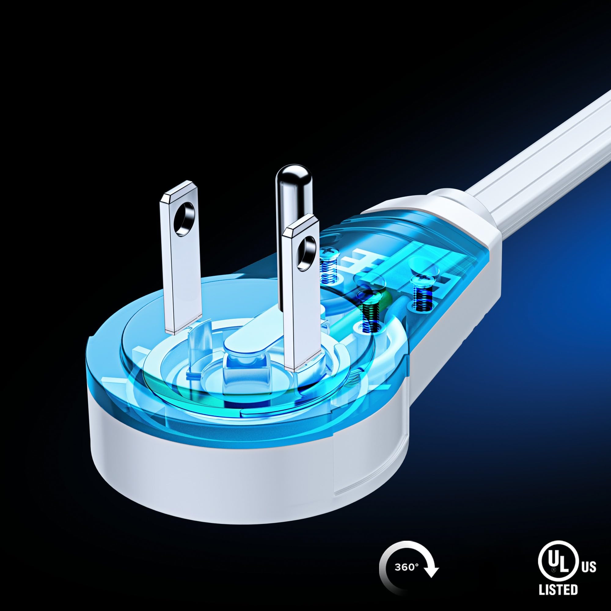Maximm 360-degree rotating flat extension cord side view highlighting flexible reach
