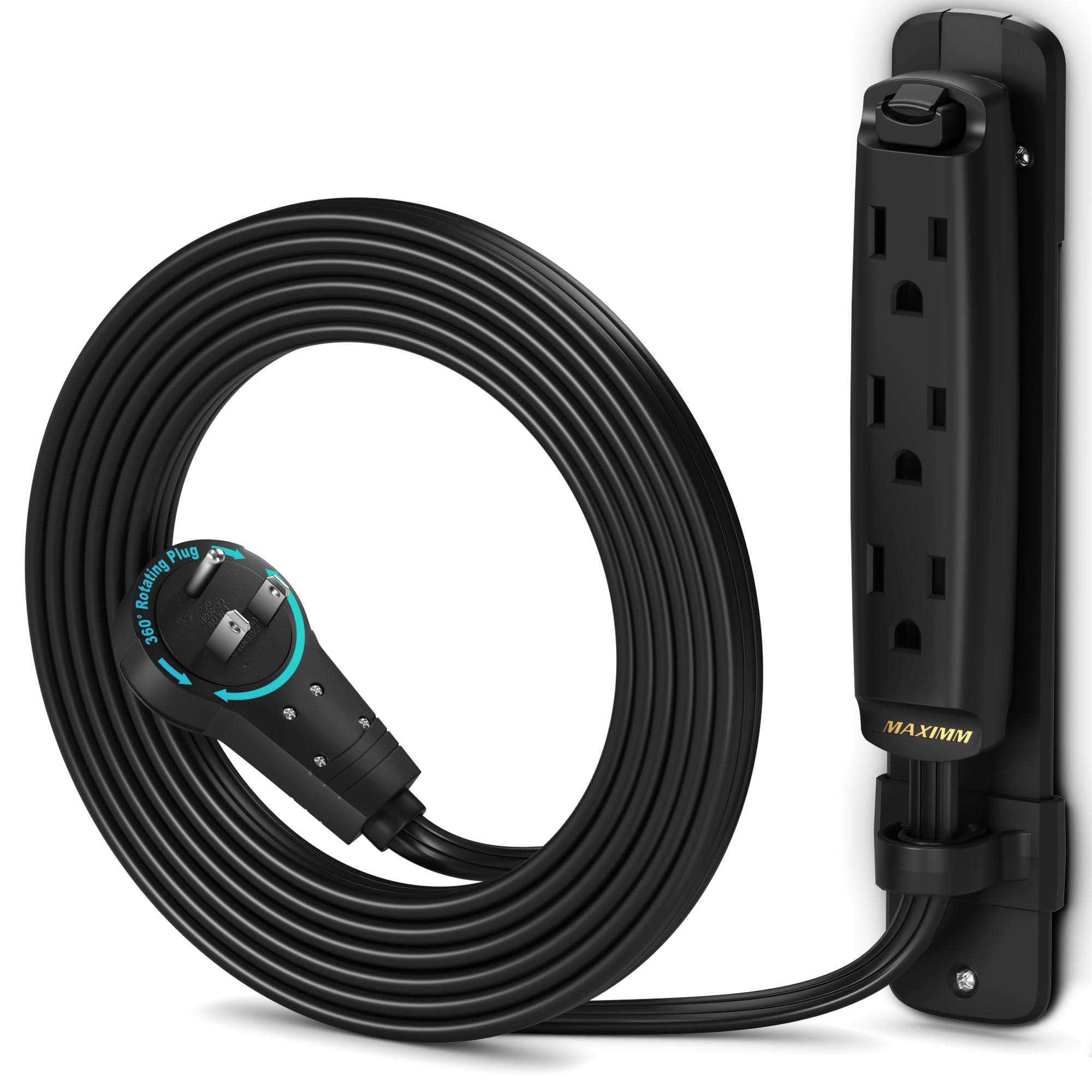 Maximm 360 rotating extension cord with six-foot length for space-saving outlet access
