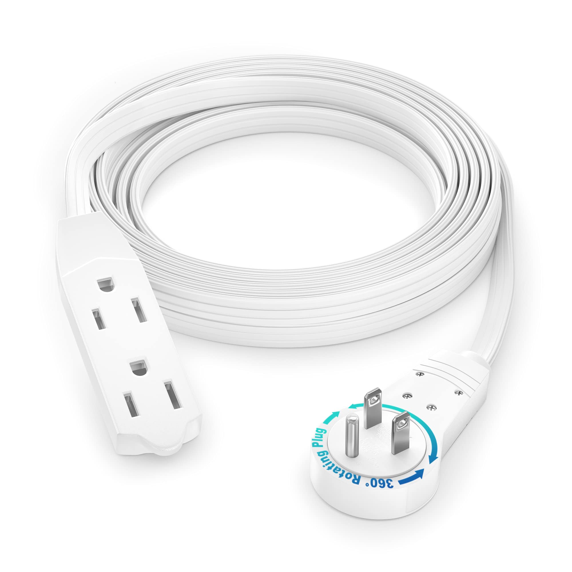 Maximm cable 10ft rotating flat plug for space-saving behind furniture.