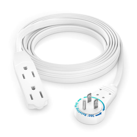 Maximm cable 10ft rotating flat plug for space-saving behind furniture.