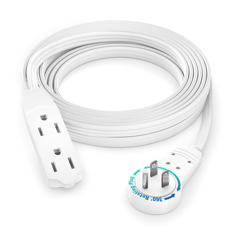 Maximm cable 12ft rotating flat plug enables flexible access behind furniture.