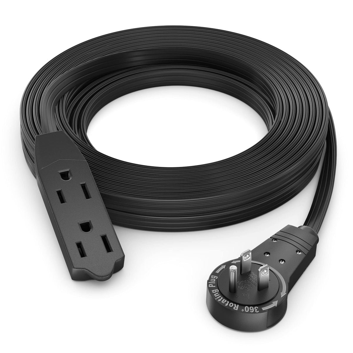 Maximm cable 15ft 360-degree rotating flat plug behind furniture for easy access