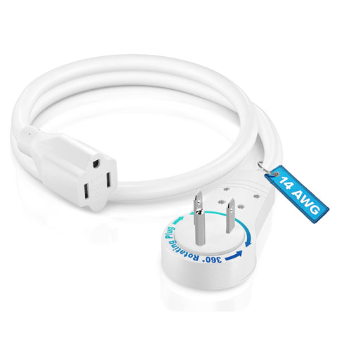 Maximm 2 ft rotating flat plug cord in white for versatile outlet access