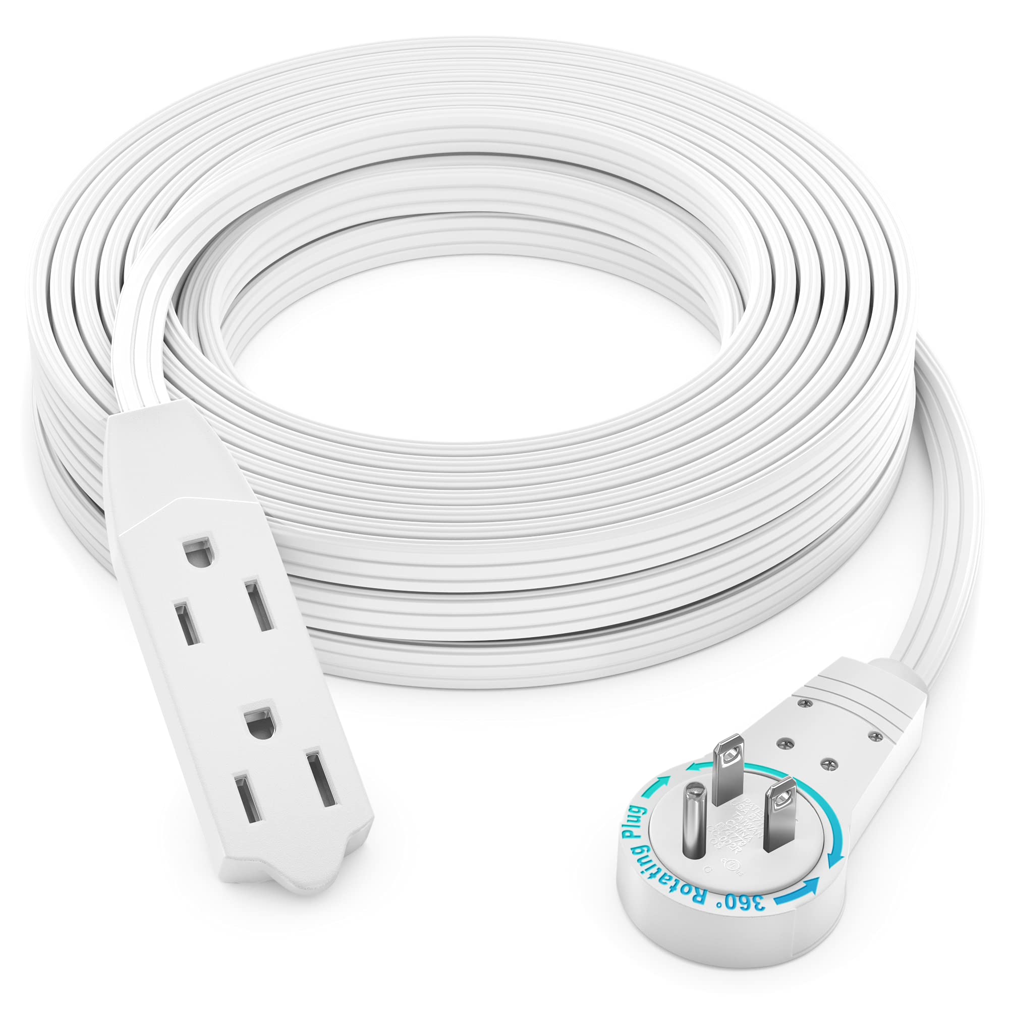 Maximm cable with 360-degree rotating plug for flexible behind-furniture power access.