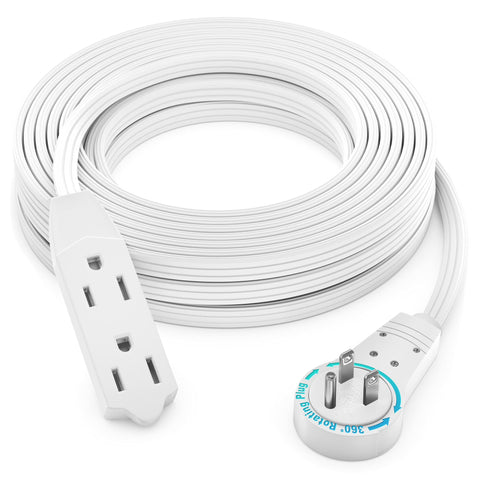 Maximm cable with 360-degree rotating plug for flexible behind-furniture power access.