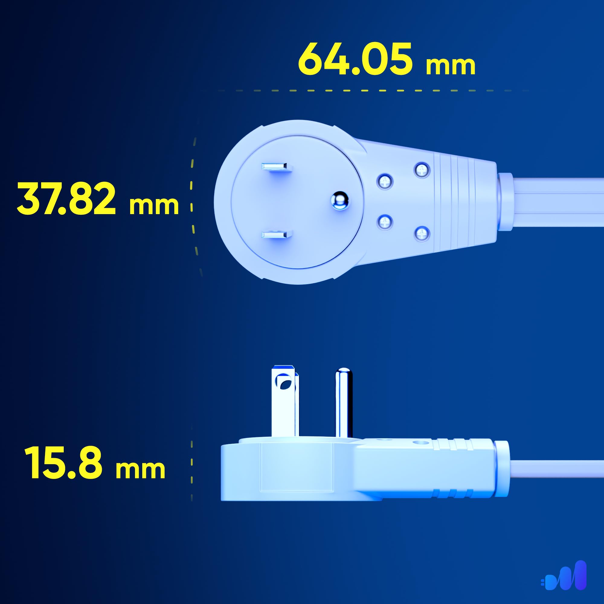 Maximm Cable flat plug design fits tight spaces behind a desk