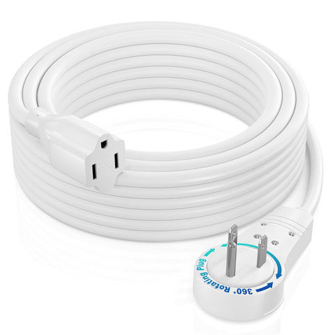 Maximm extension cord 25ft white with flat plug for wall clearance.