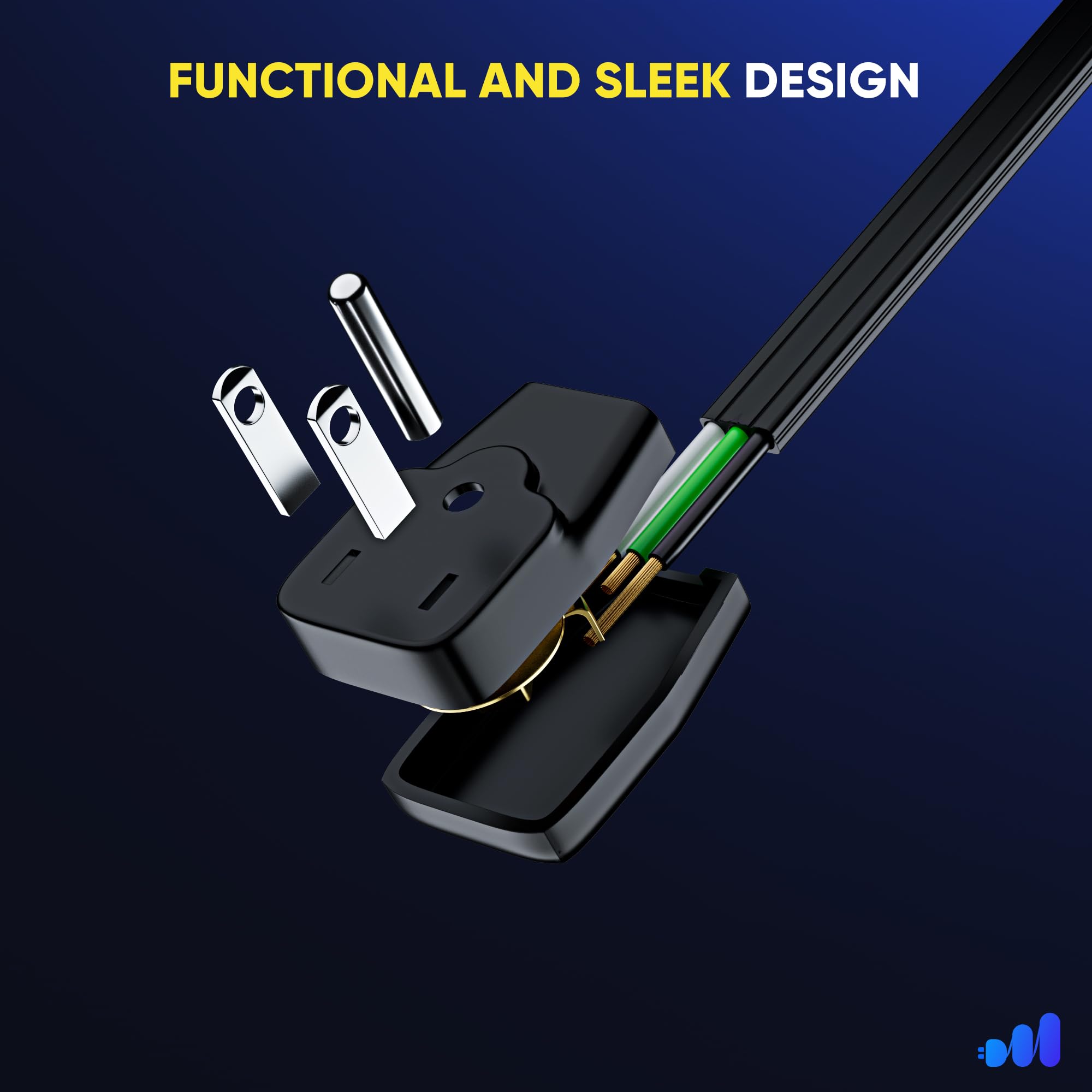 Maximm slim flat-wire cord for easy routing under carpets.