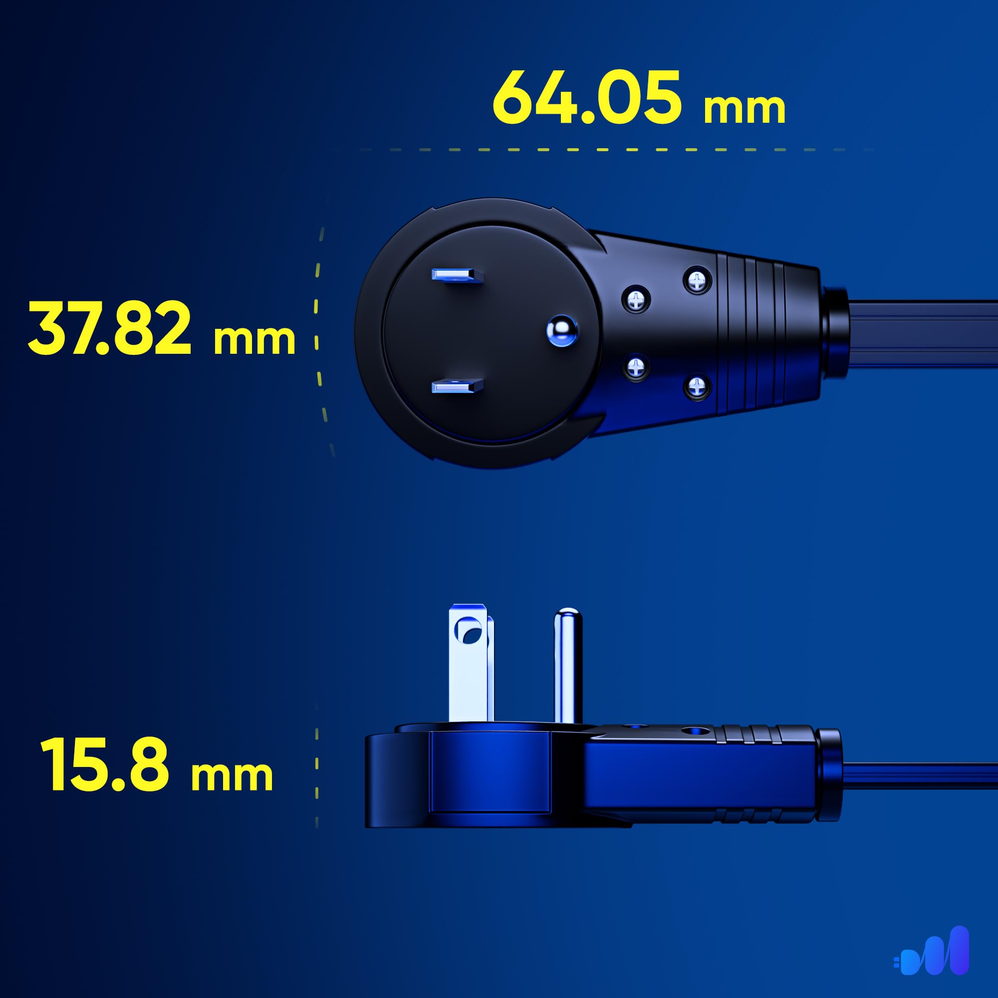 Maximm flat plug tucked behind furniture enables tidy room layouts.