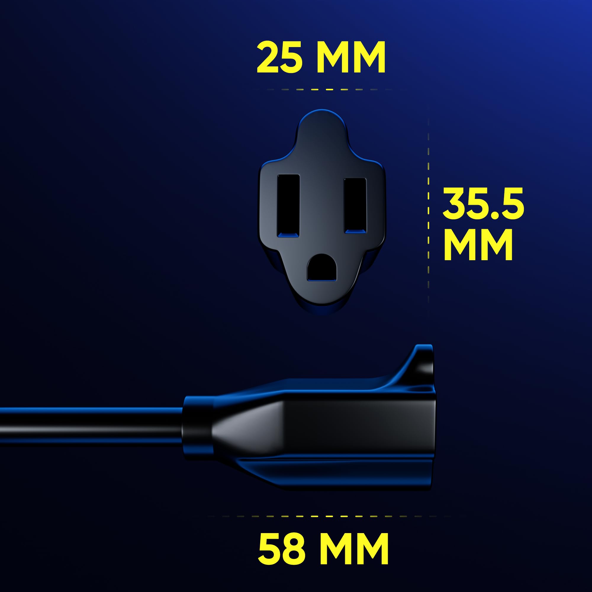 Maximm flat plug design suitable for walls and tight spaces.