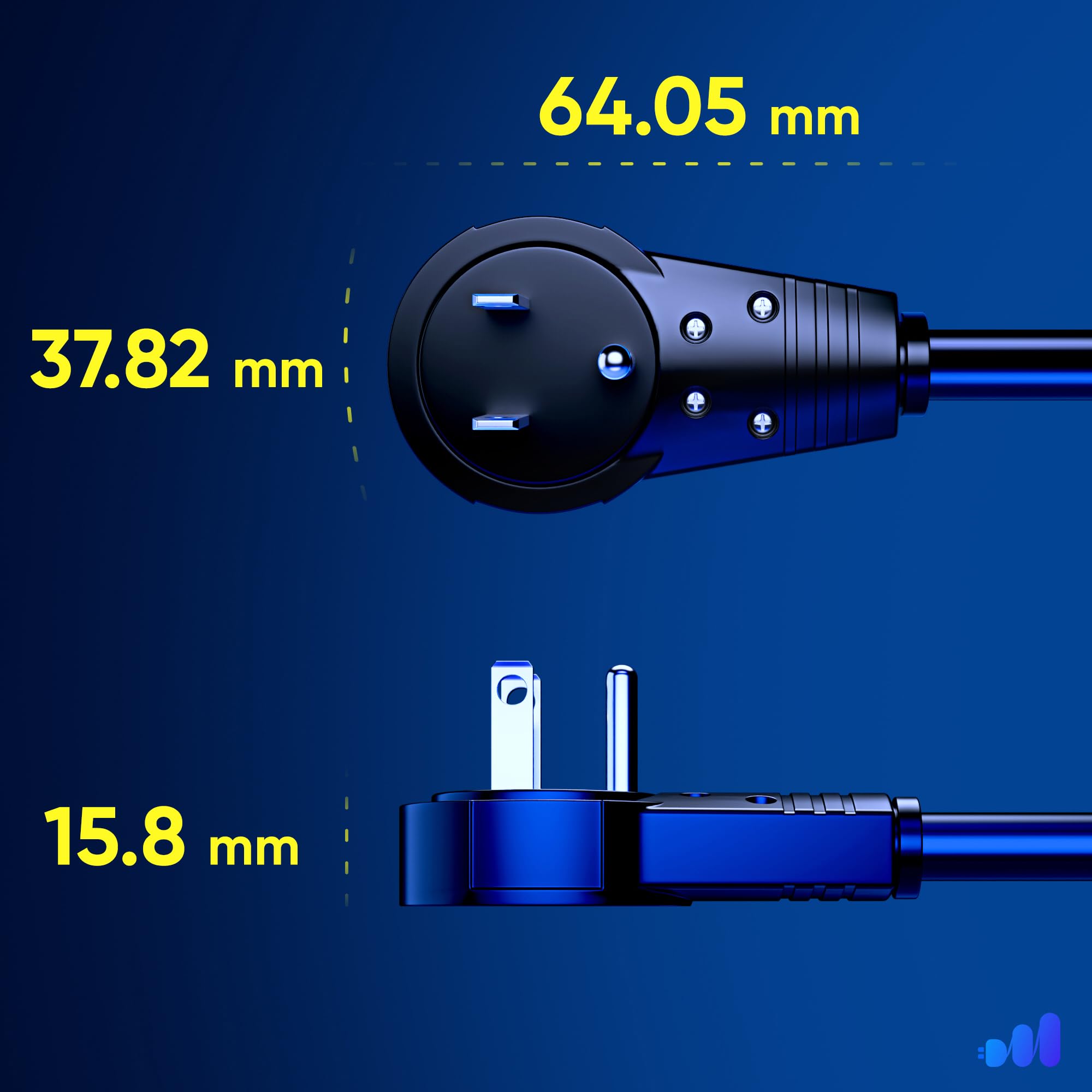 Maximm heavy-duty extension cord extending reach to TV and PC devices.