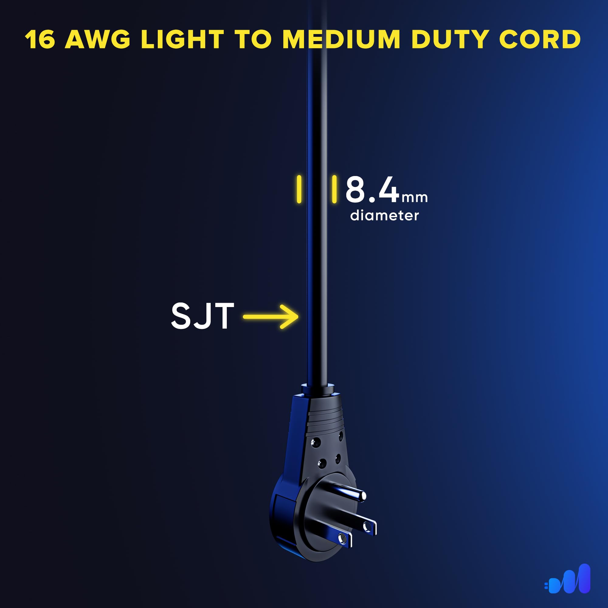 Maximm UL-certified 3-prong grounded connector for safe power delivery.