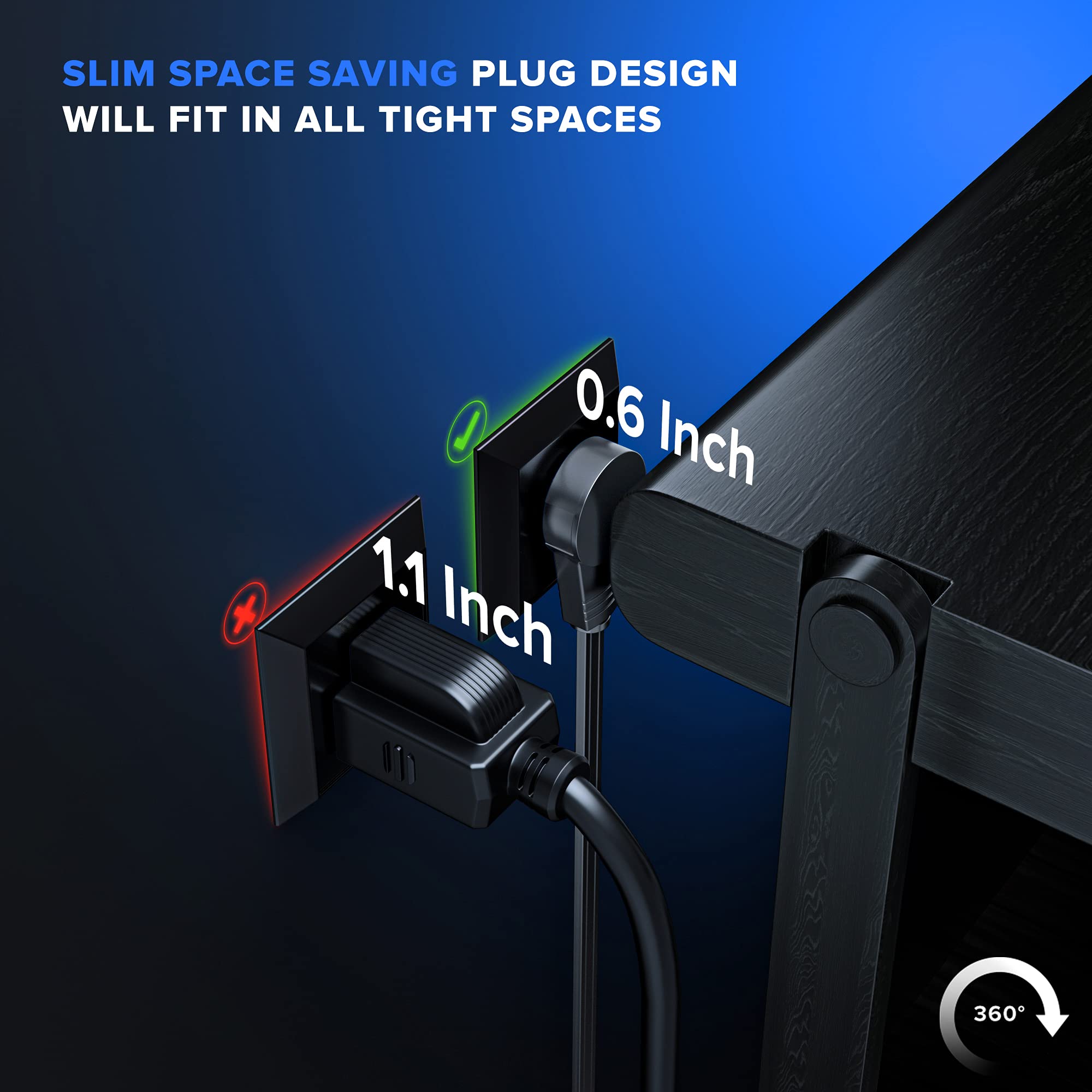 Maximm three-outlet extension powering multiple devices from a single wall outlet.