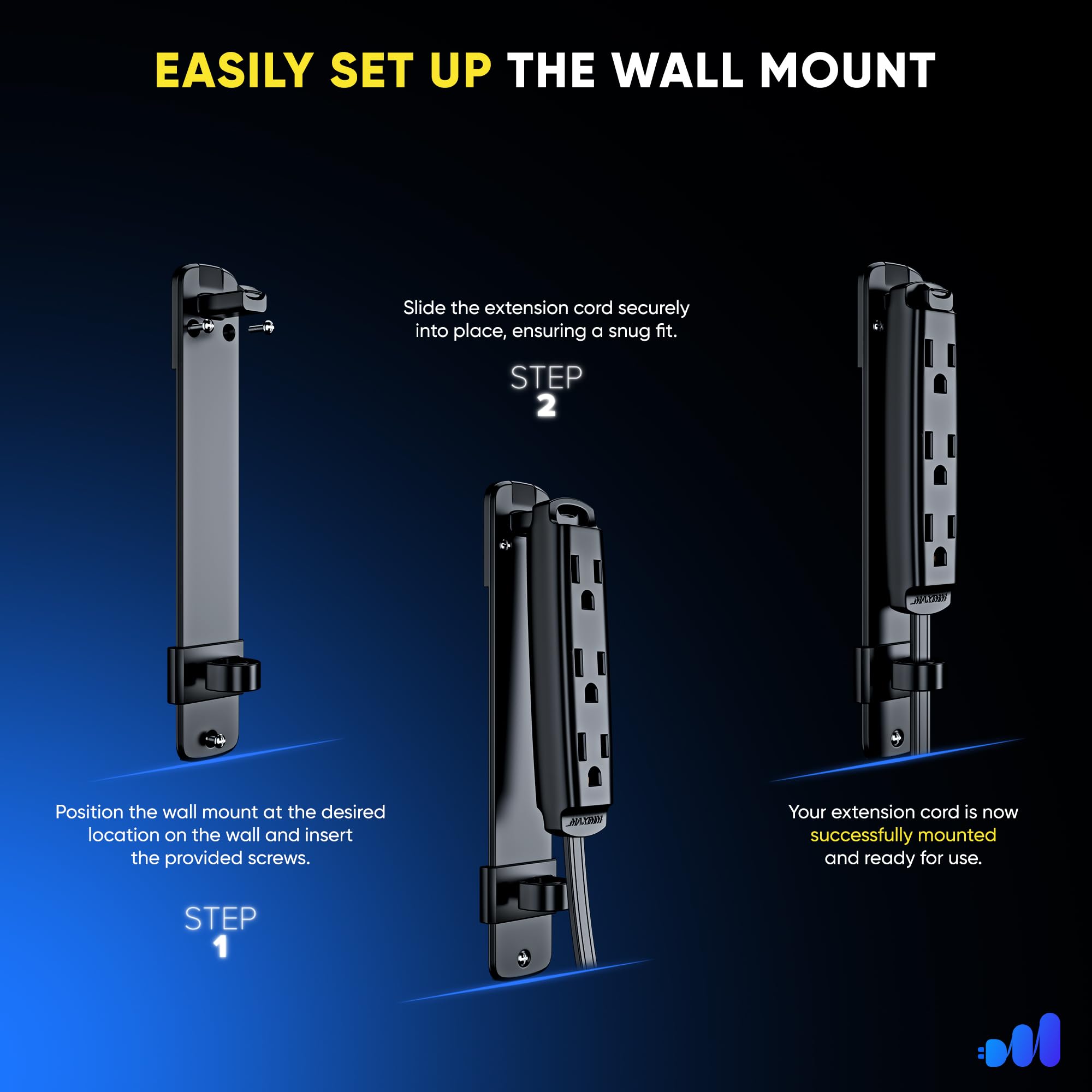 Maximm wall-mount bracket supports extension cord organization in any workspace
