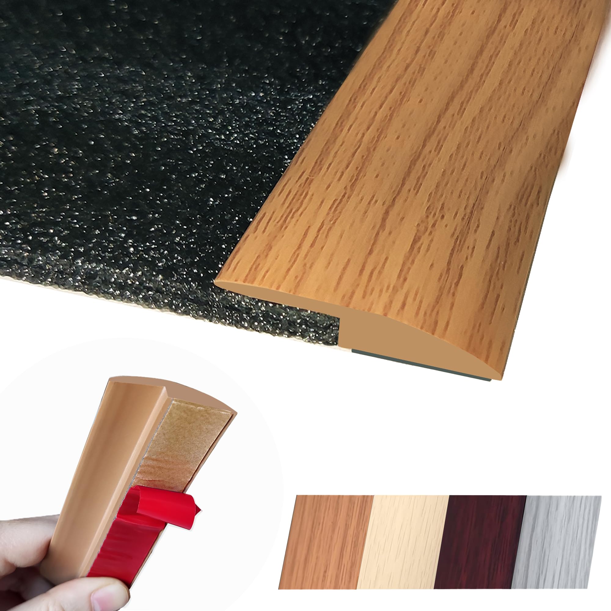 Maxiroc transition strip with adhesive edge for a seamless floor-to-floor join.