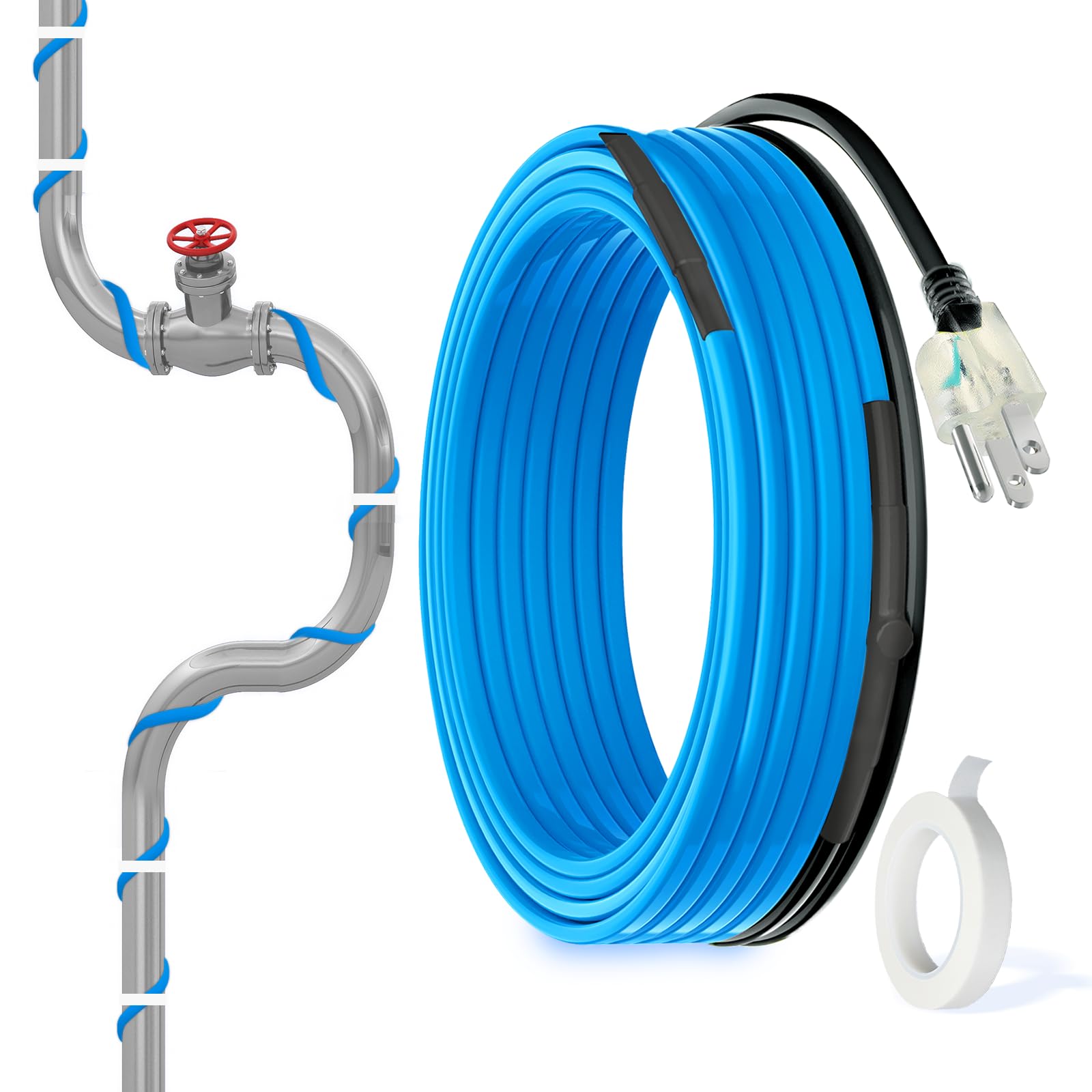 MAXKOSKO 24ft heat cable ready for pipe freeze protection in cold conditions.