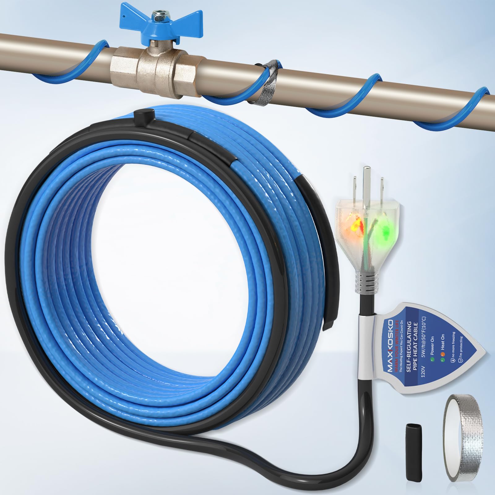 MAXKOSKO dual-lights setup shows power and heating status on pipes