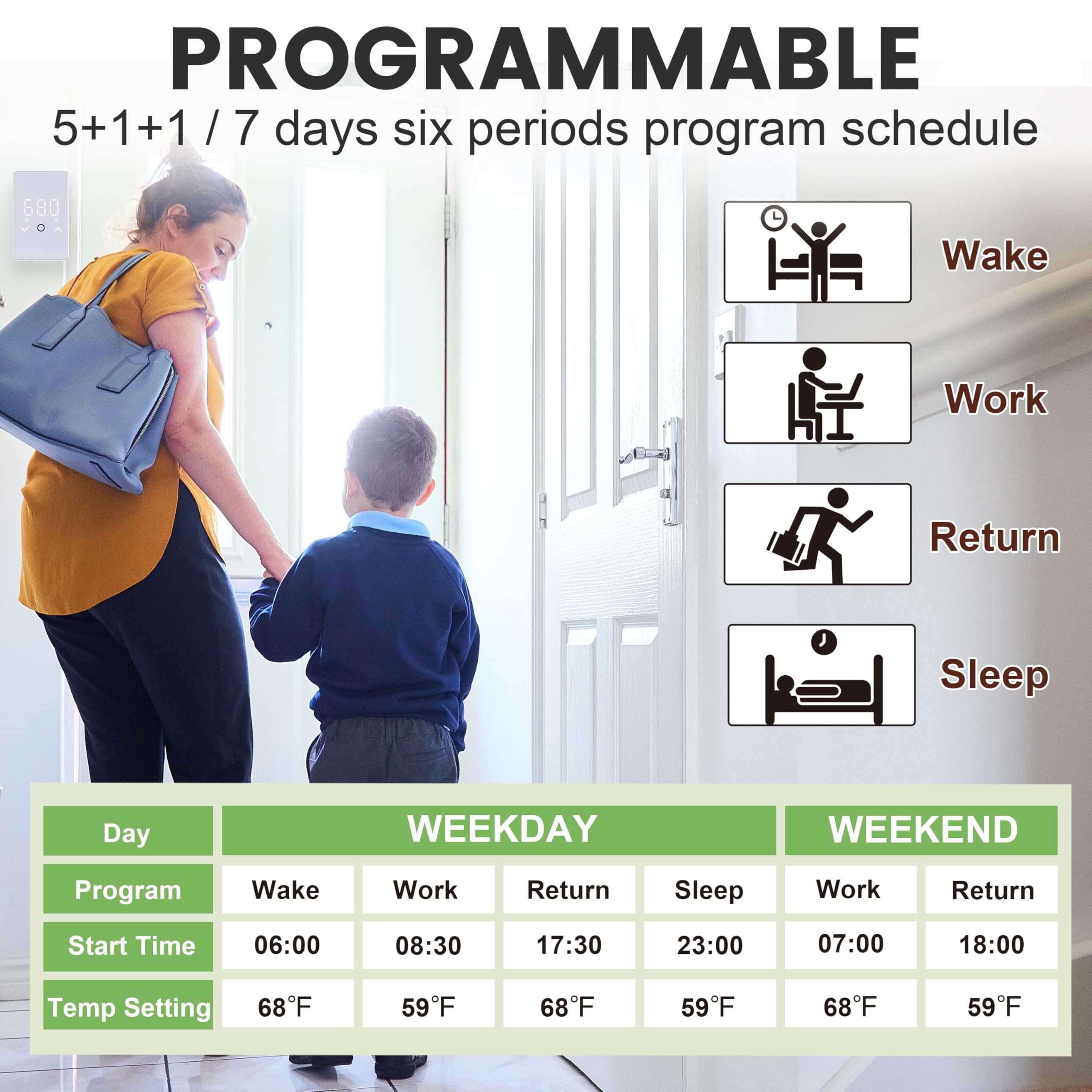 MAXKOSKO programmable settings tailor comfort while saving energy on daily use.