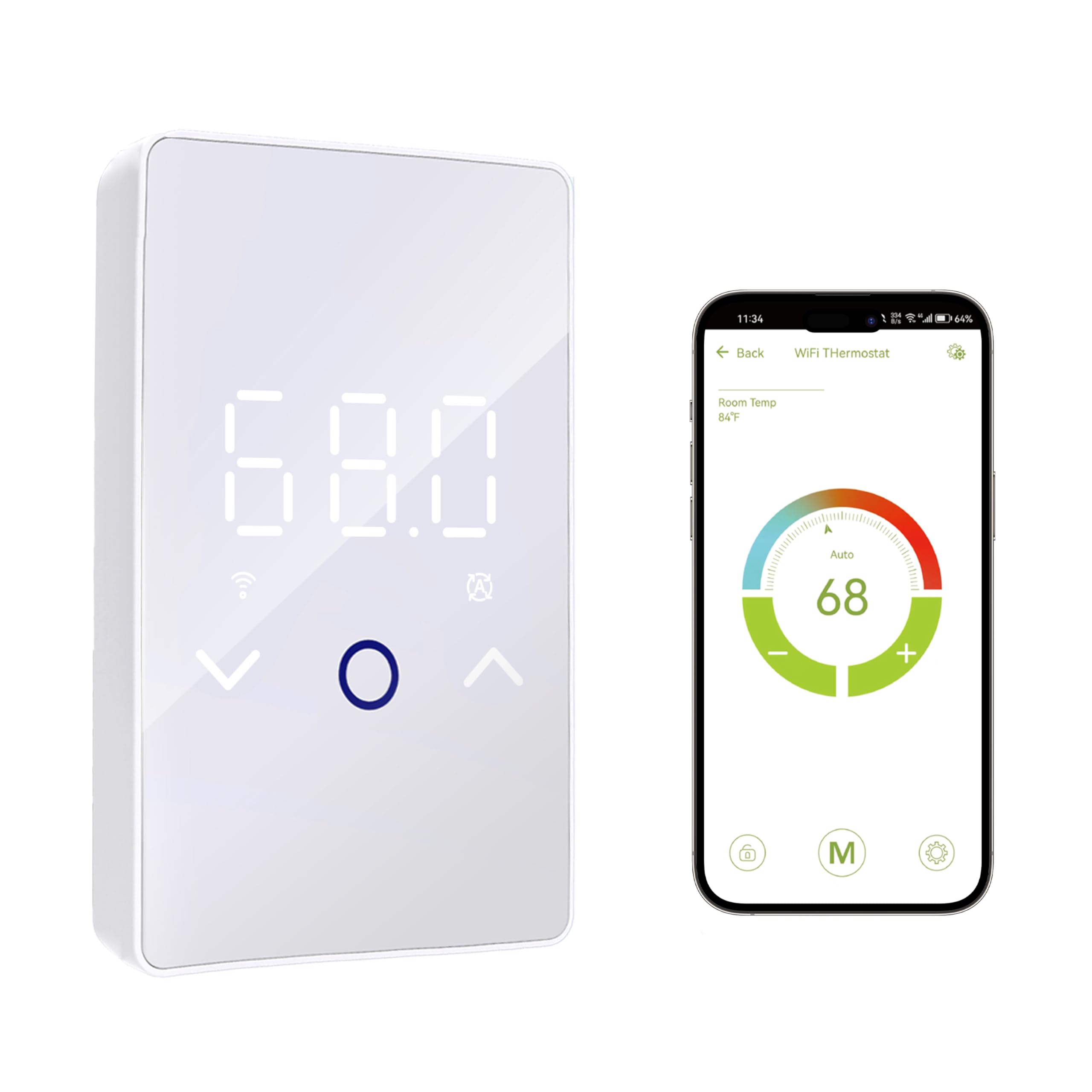 MAXKOSKO smart thermostat with touchscreen display for easy, precise climate control at home.
