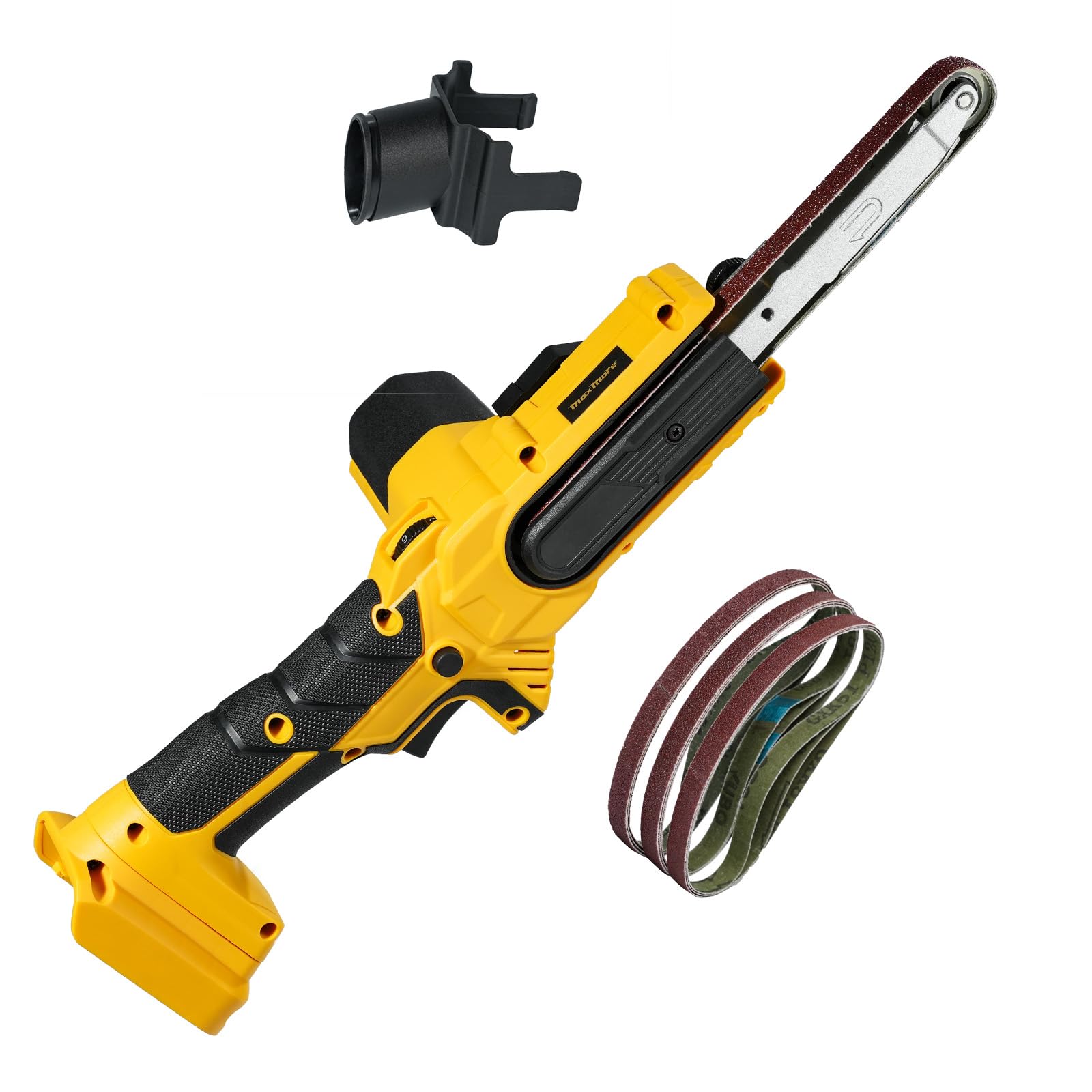 MaxMore cordless detail band sander in cordless operation, ideal for tight-space precision