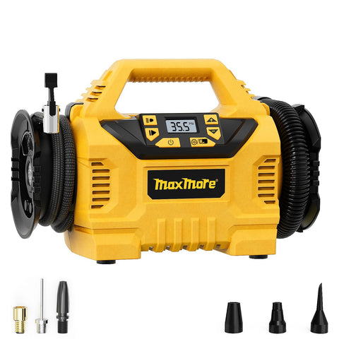 MaxMore tire inflator with digital gauge for precise on the go inflation