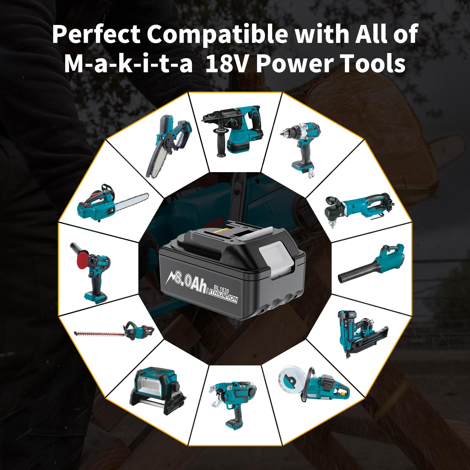 Maxofpowr 18V 8.0Ah battery for Makita BL1840 with consistent runtime.
