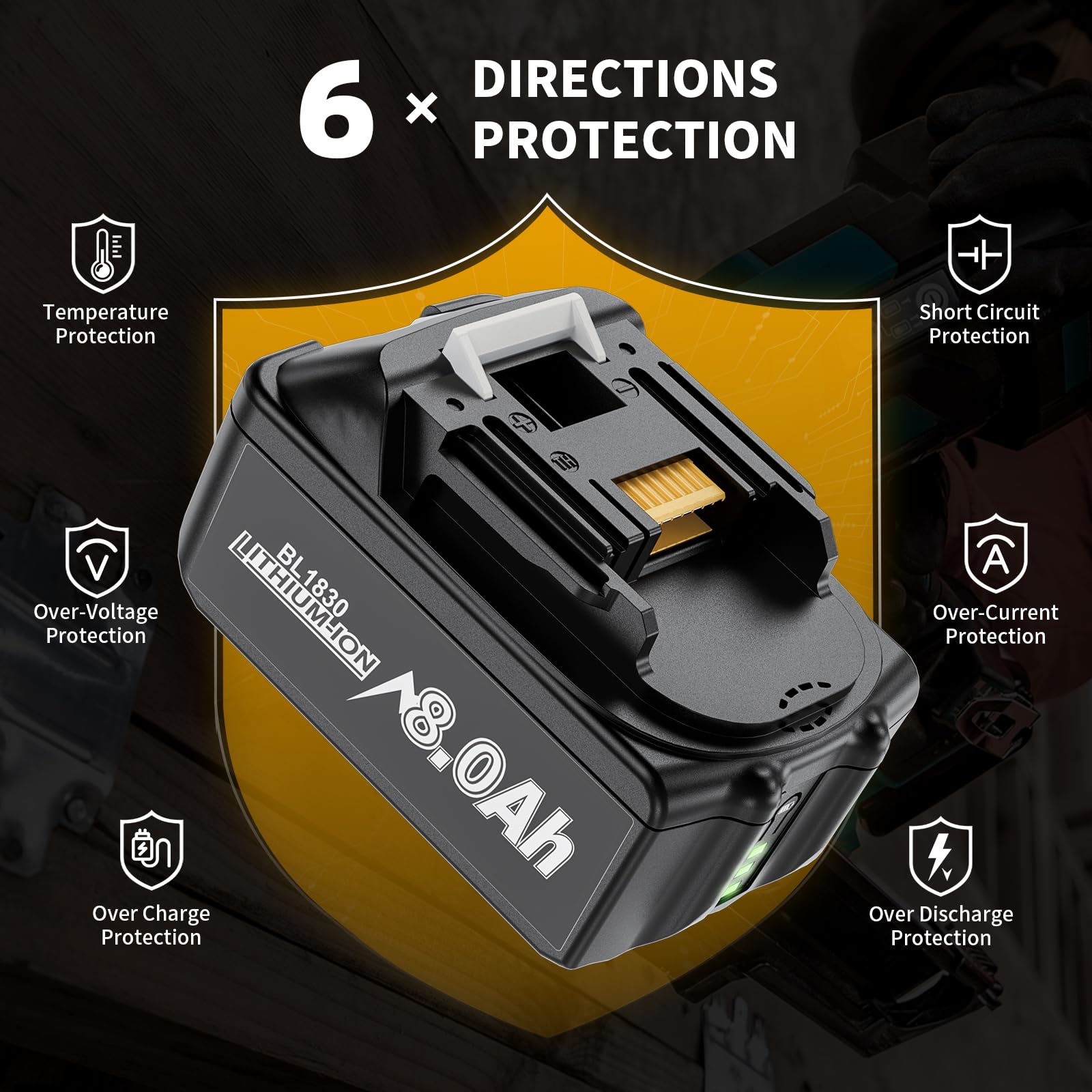 Maxofpowr 18V 8.0Ah battery for Makita BL1840B with reliable power.