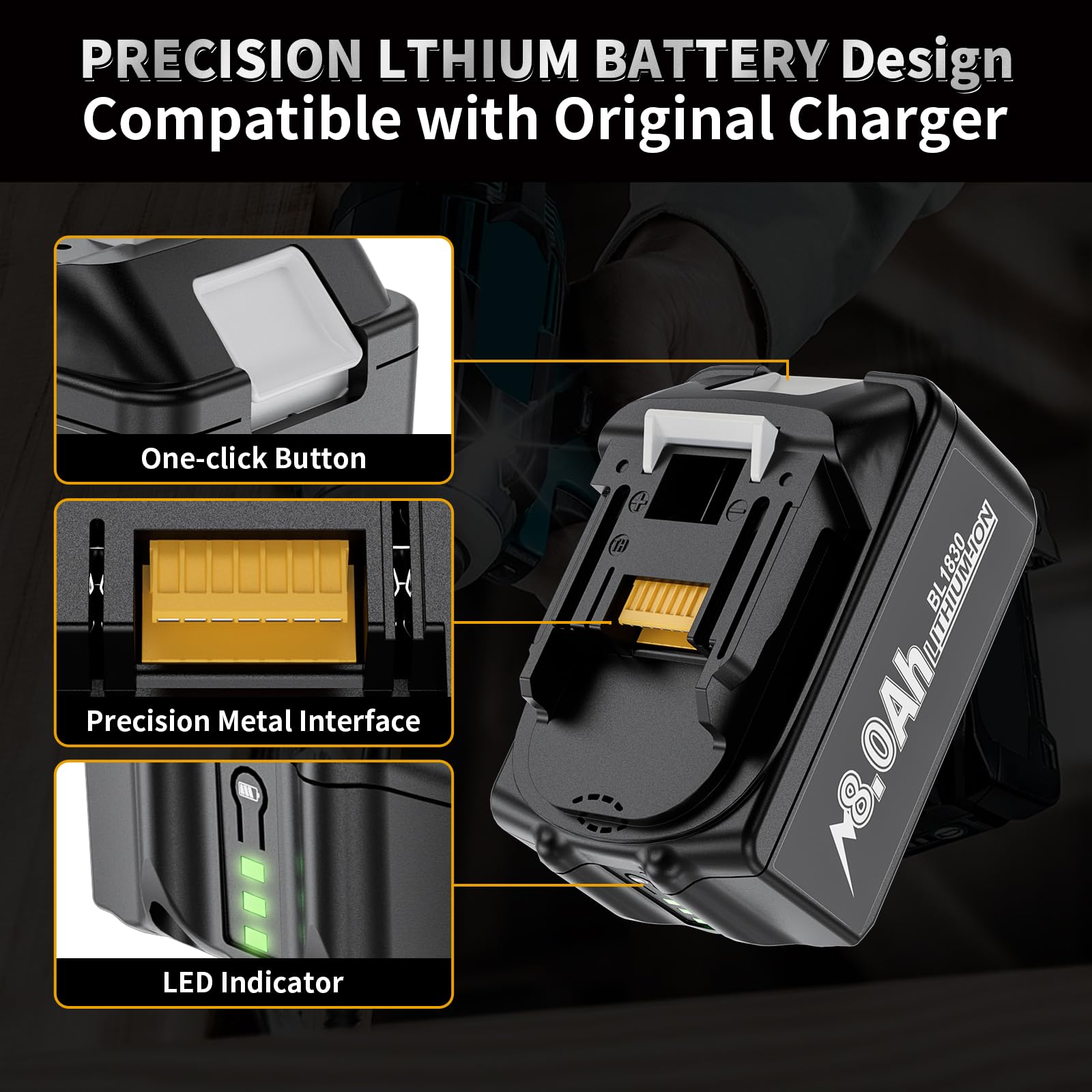 Maxofpowr battery fits Makita BL1860B and other 18V models for easy replacement.
