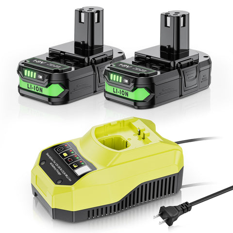 Maxofpowr Ryobi 18V 4Ah battery front view showing compact design for extended runtime.