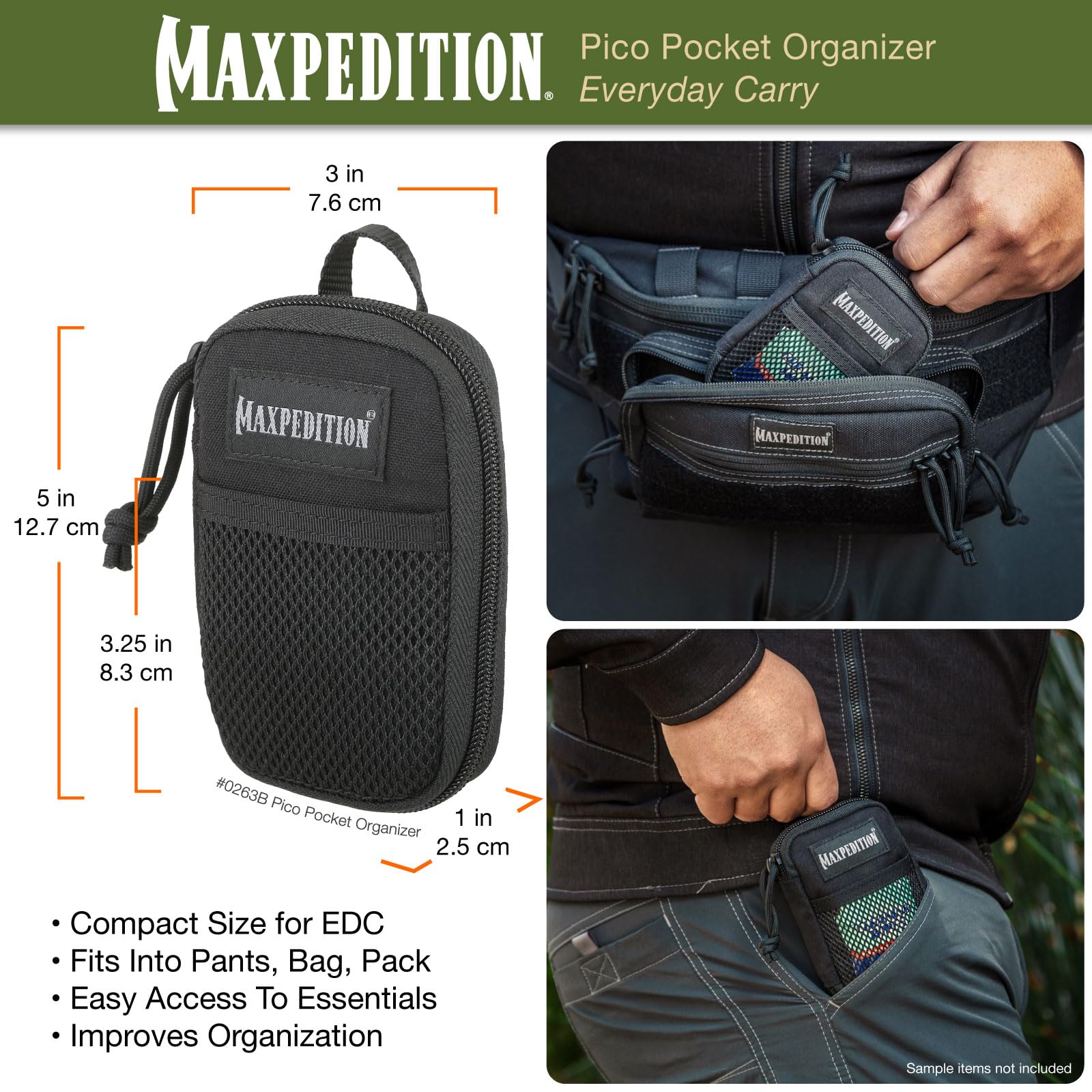 Maxpedition Pico Pocket Organizer interior layout keeps gear organized for fast access.