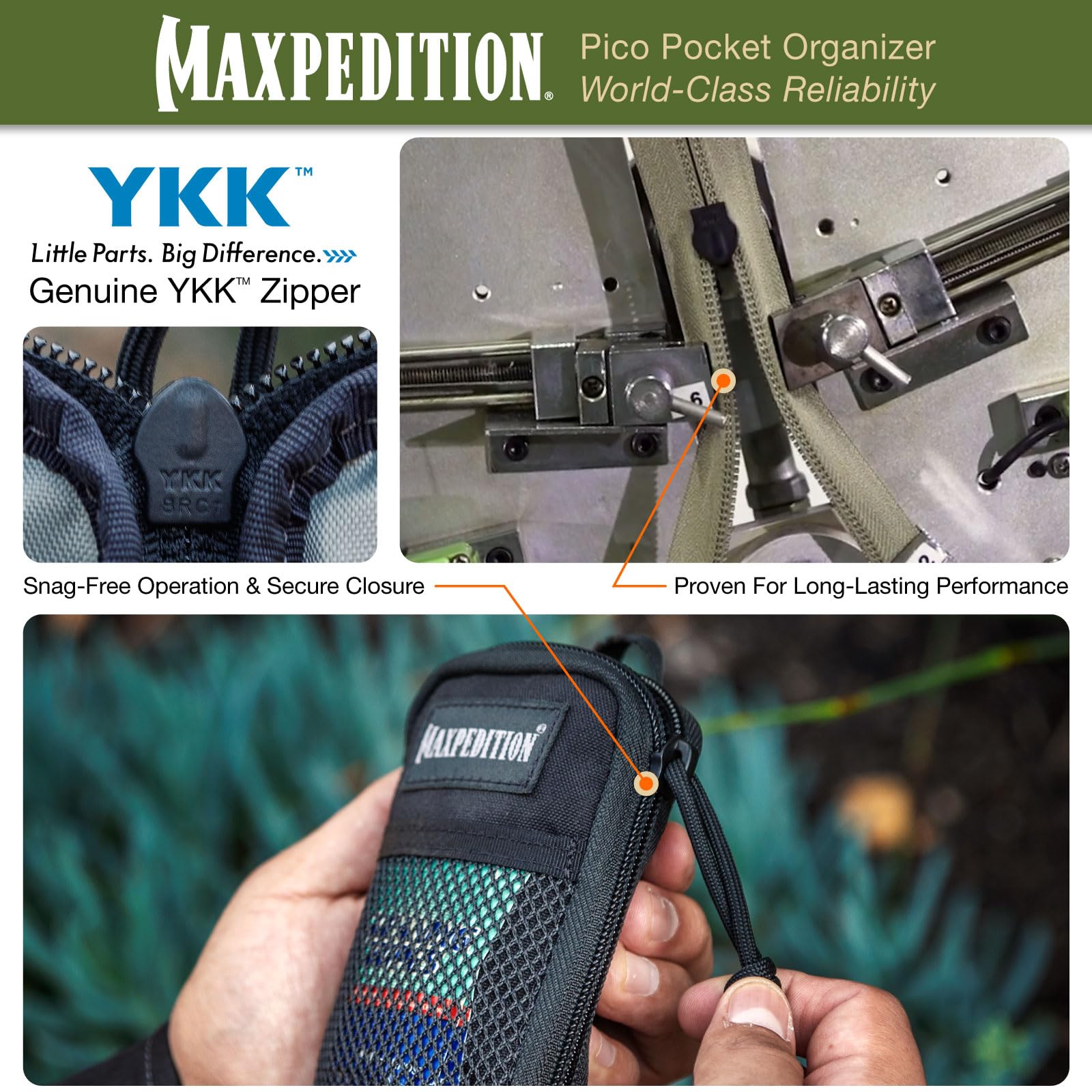 Maxpedition Pico Pocket Organizer patch area ready for ID or morale badges.