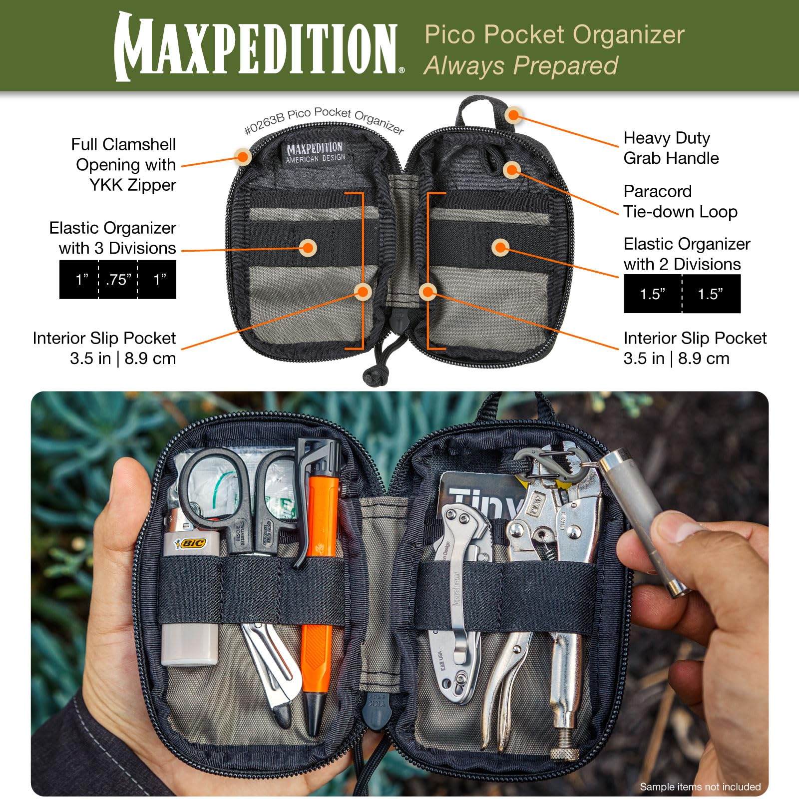 Maxpedition Pico Pocket Organizer see-through mesh outer pocket for easy visibility.