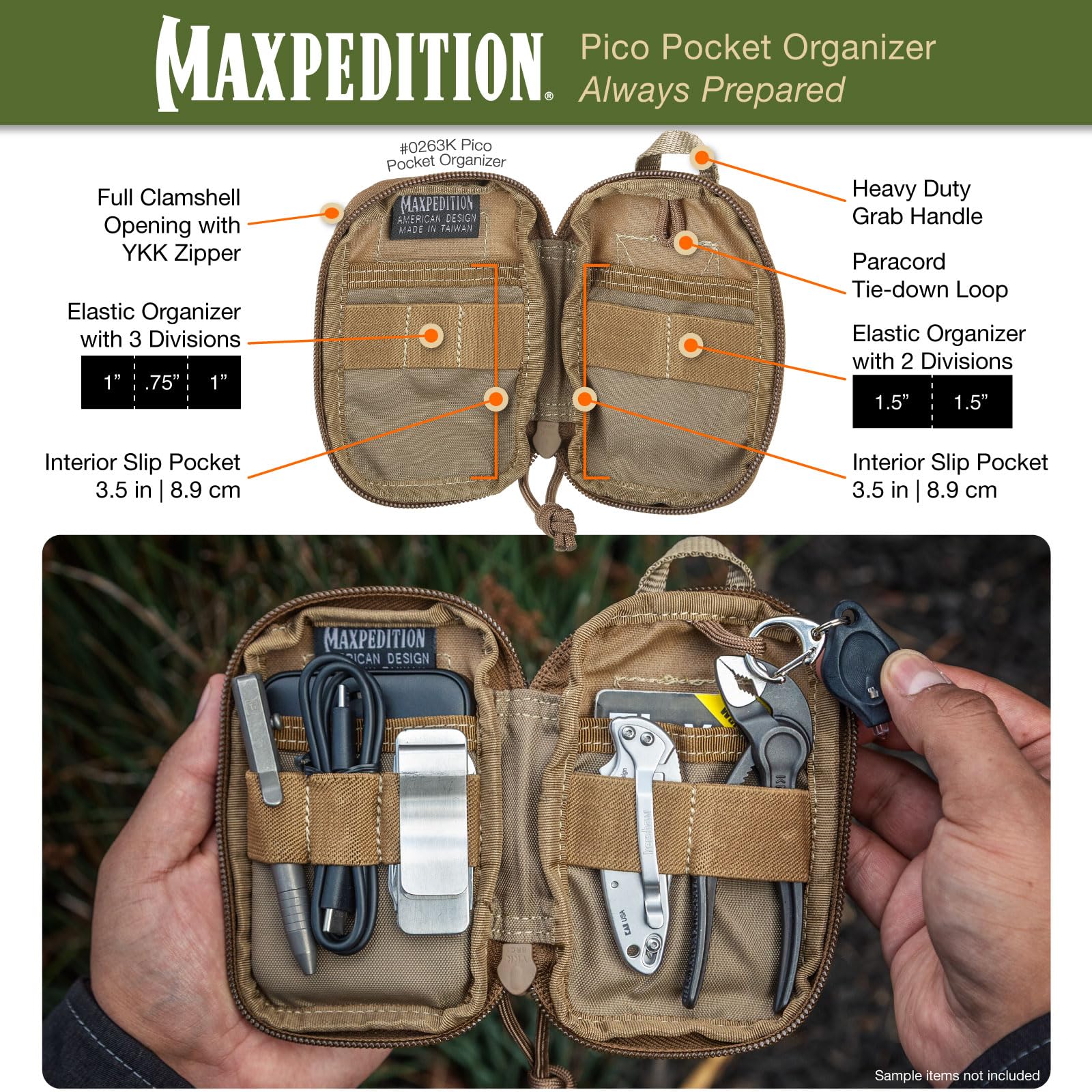 Maxpedition Pico Pocket Organizer YKK zipper for reliable operation
