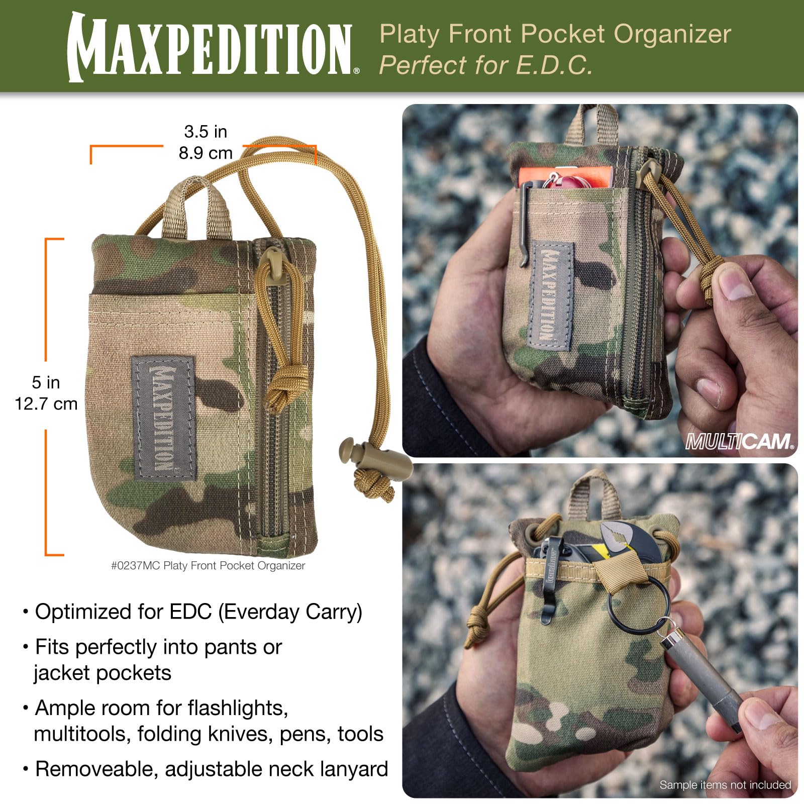 Maxpedition Platy Compact EDC Pouch enables quick access to flashlight and tools.