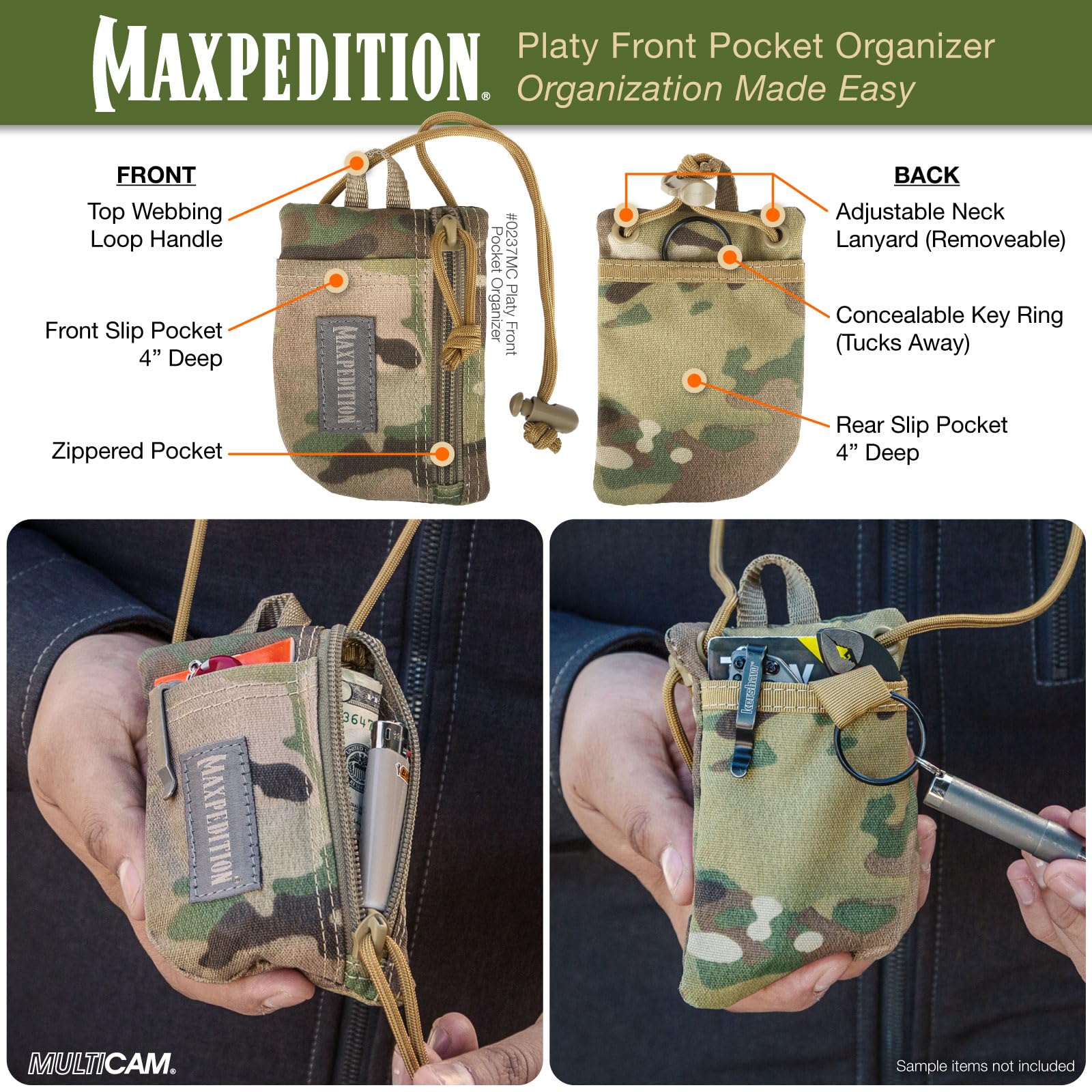 Maxpedition Platy Front Slip Pocket stores pens and notes at hand.