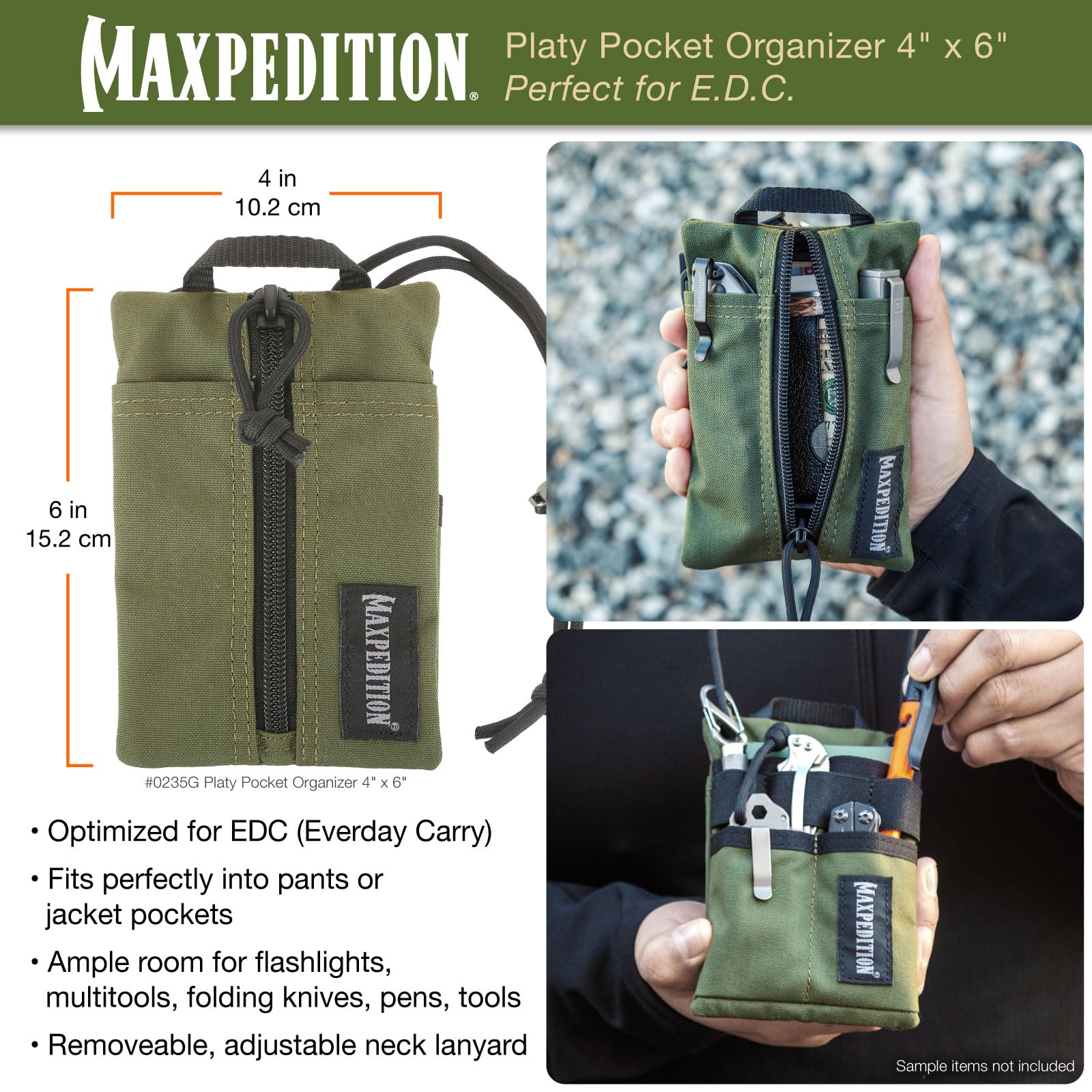 Maxpedition Platy Pocket Organizer side carry with paracord lanyard enables versatile wear options