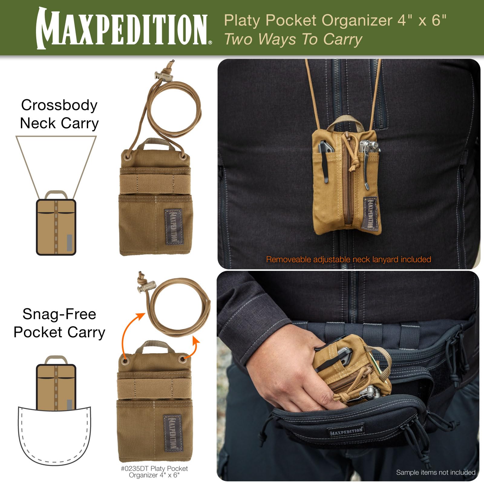 Dual grommet holes and barrel lock allow lanyard customization or pocket carry.