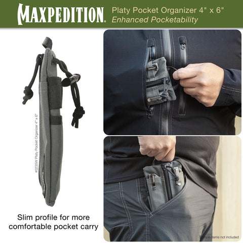 Maxpedition Platy Pocket Organizer in-use with flashlight and multitool illustrates practical carry.