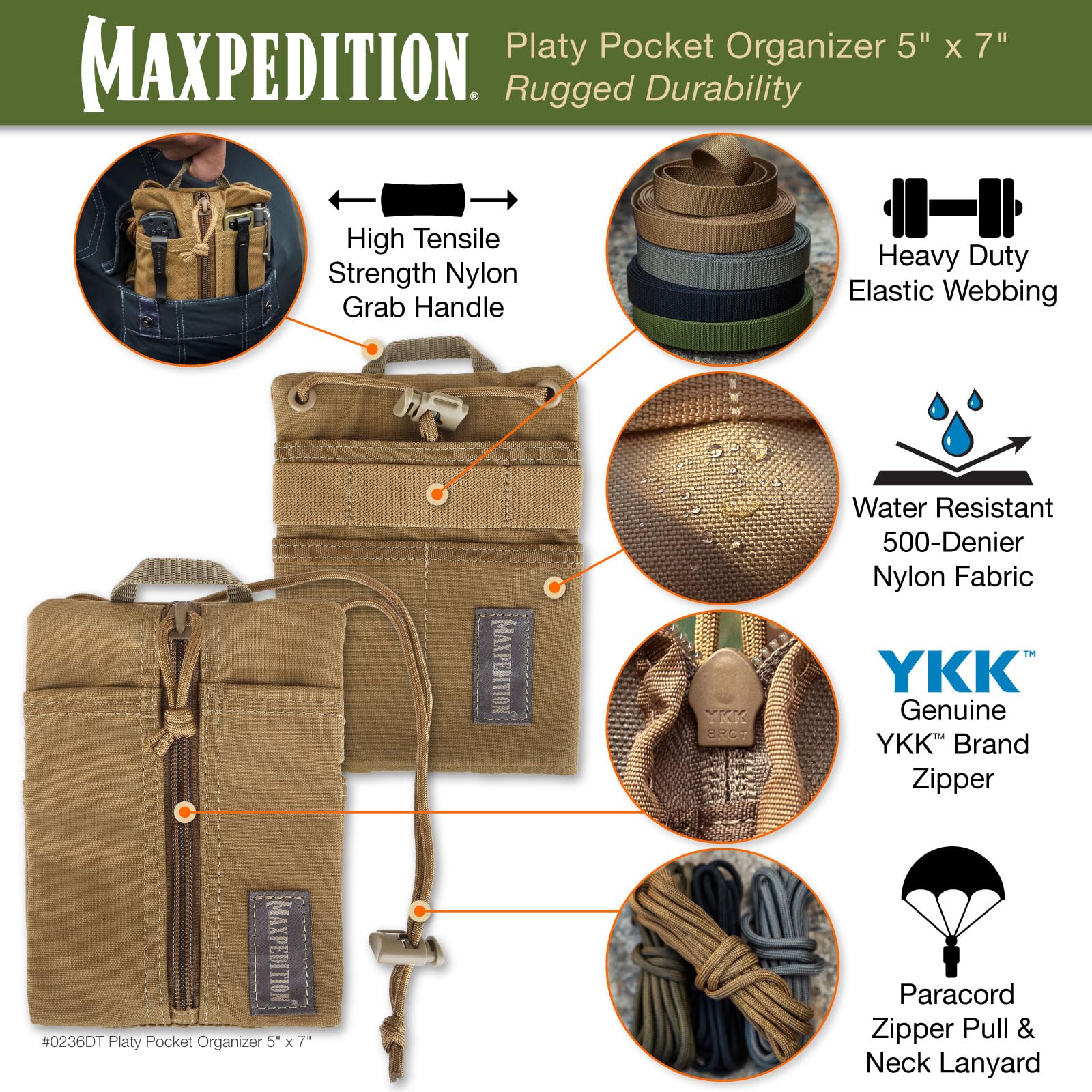 Maxpedition Platy Pocket Organizer paracord-lanyard removable enables crossbody or neck carry.