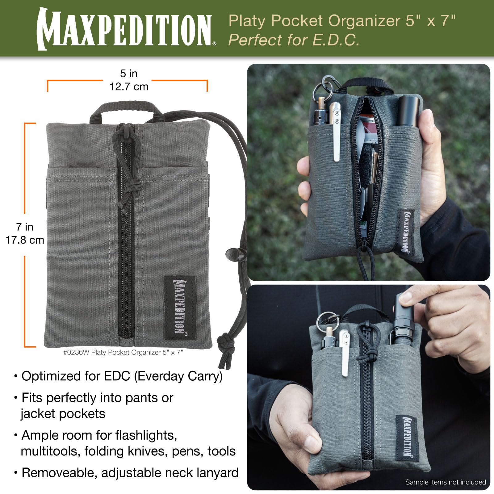 Maxpedition Platy Pocket Organizer with paracord lanyard for versatile carry.