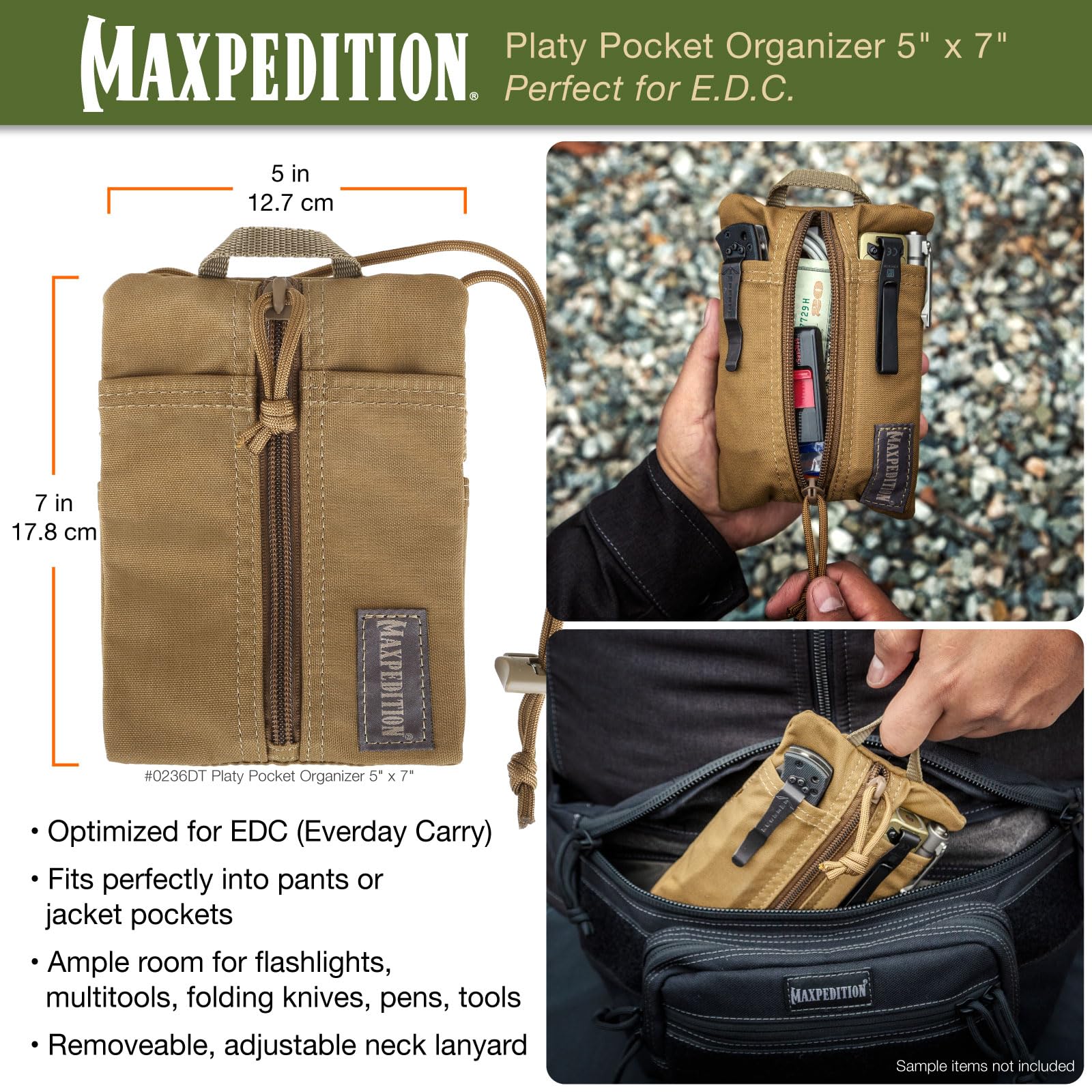 Maxpedition Platy Pocket Organizer side pocket highlights slim profile for pockets.