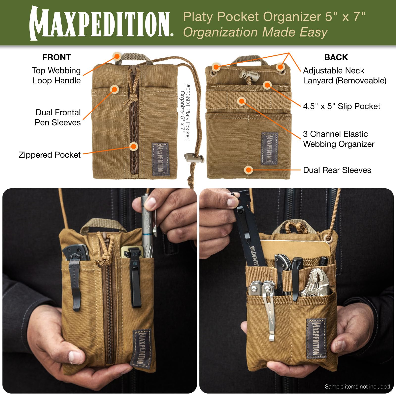 Maxpedition Platy Pocket Organizer top webbing loop provides quick grab or hanging.