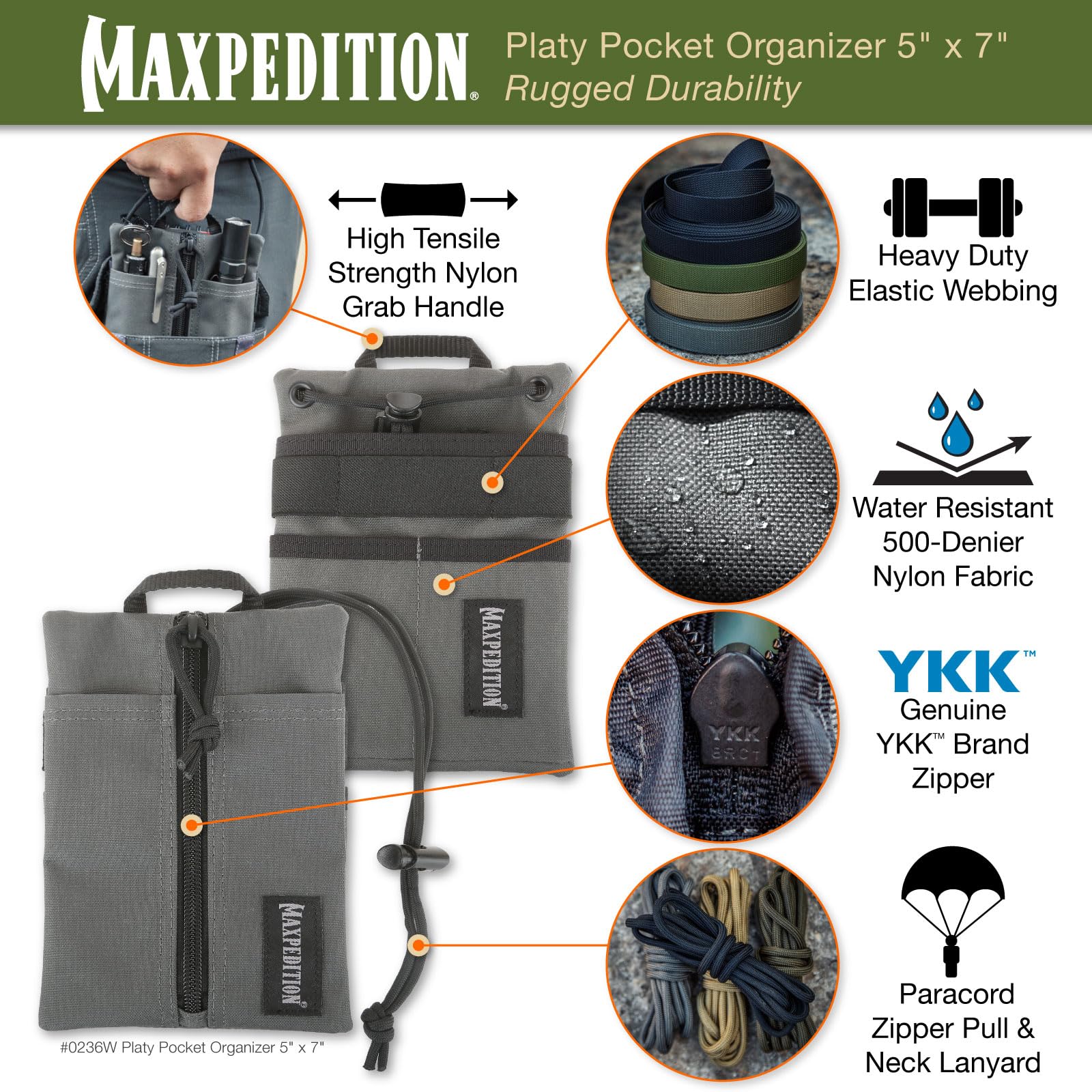 Maxpedition Platy Pocket Organizer in 500D nylon for rugged daily use.