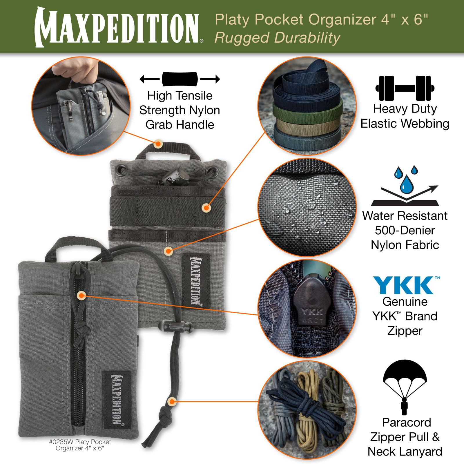 Maxpedition Platy Pocket Organizer with paracord lanyard showcases versatile carry options.