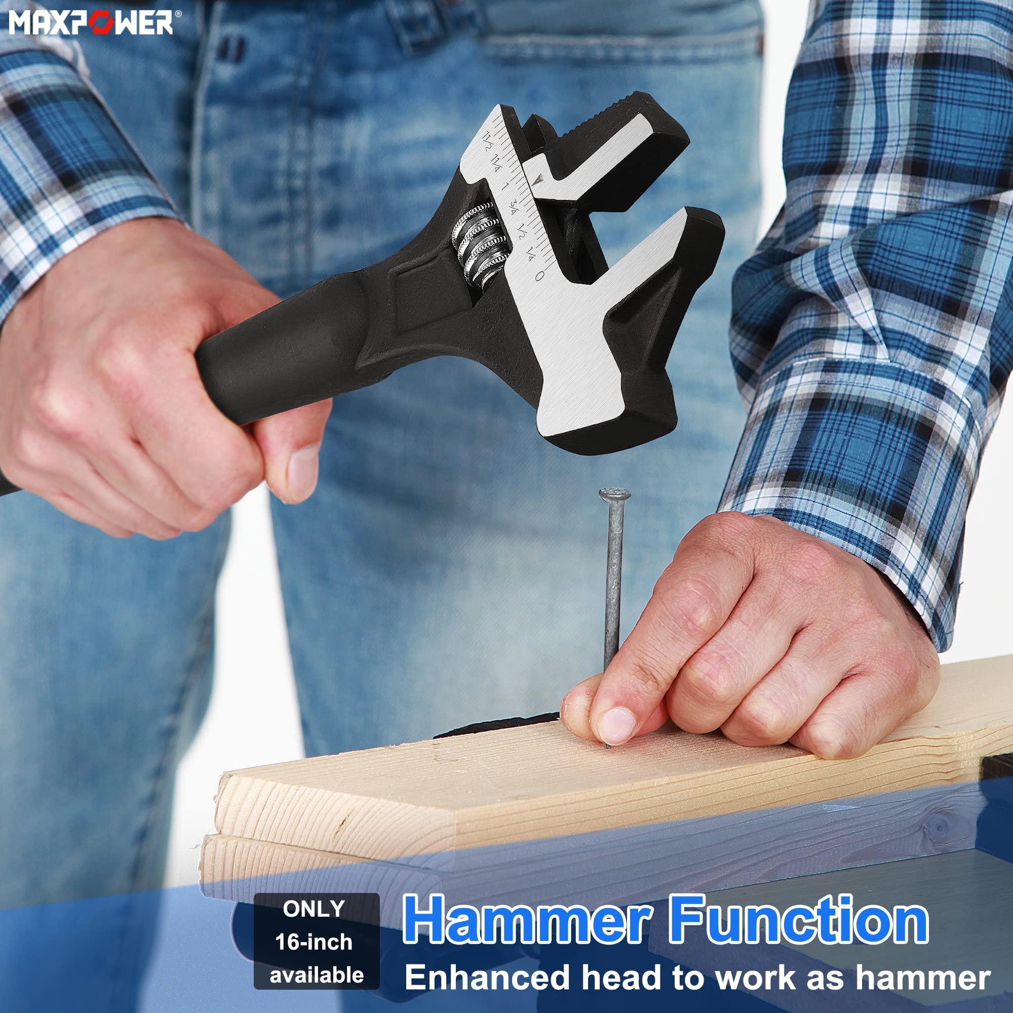 MAXPOWER spud wrenches feature heat-treated steel and corrosion-resistant black finish.
