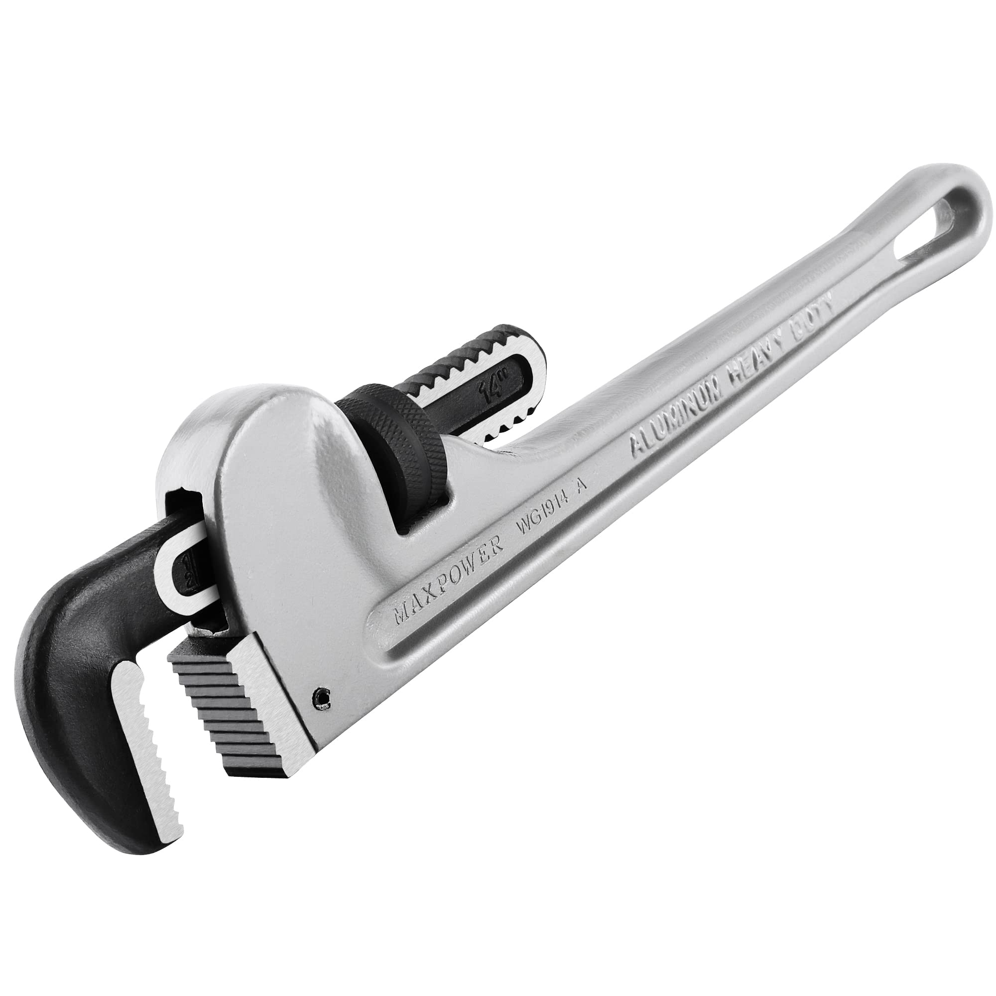 MAXPOWER 14-inch aluminum pipe wrench handle, lightweight for easy transport.